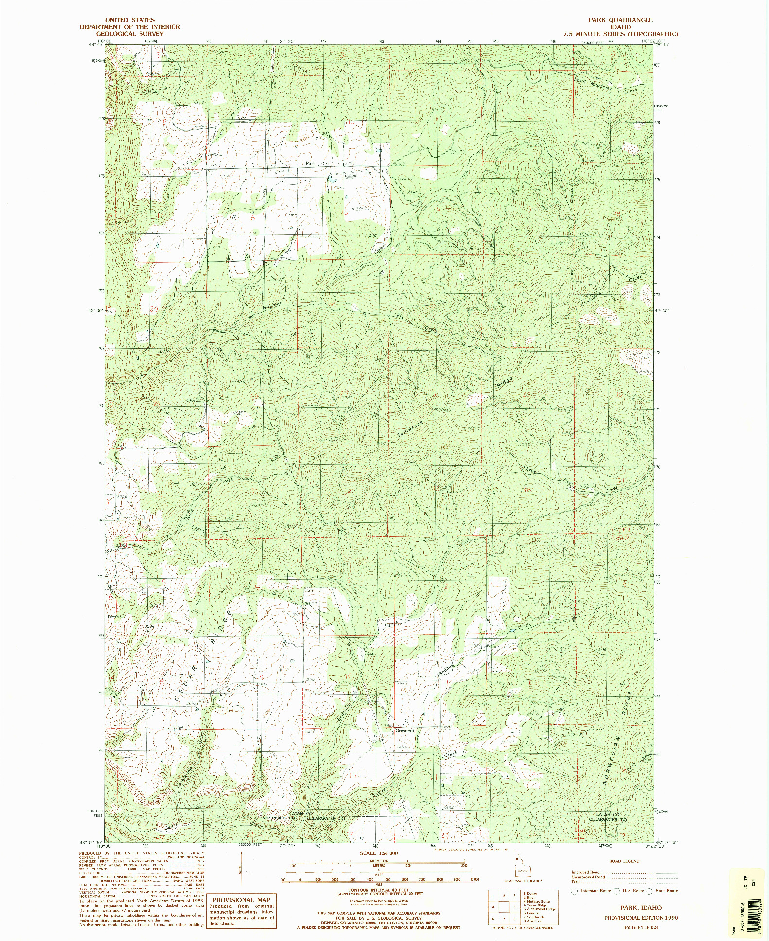 USGS 1:24000-SCALE QUADRANGLE FOR PARK, ID 1990