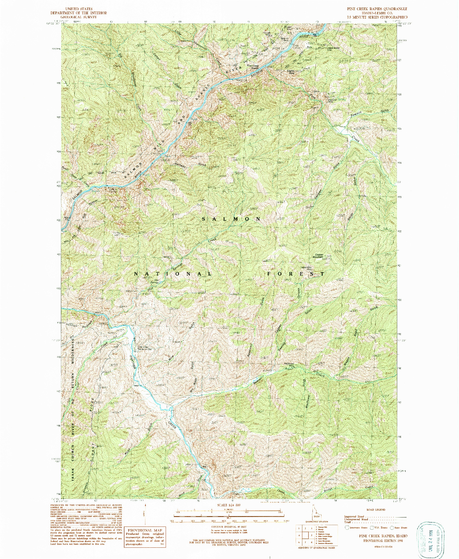 USGS 1:24000-SCALE QUADRANGLE FOR PINE CREEK RAPIDS, ID 1991