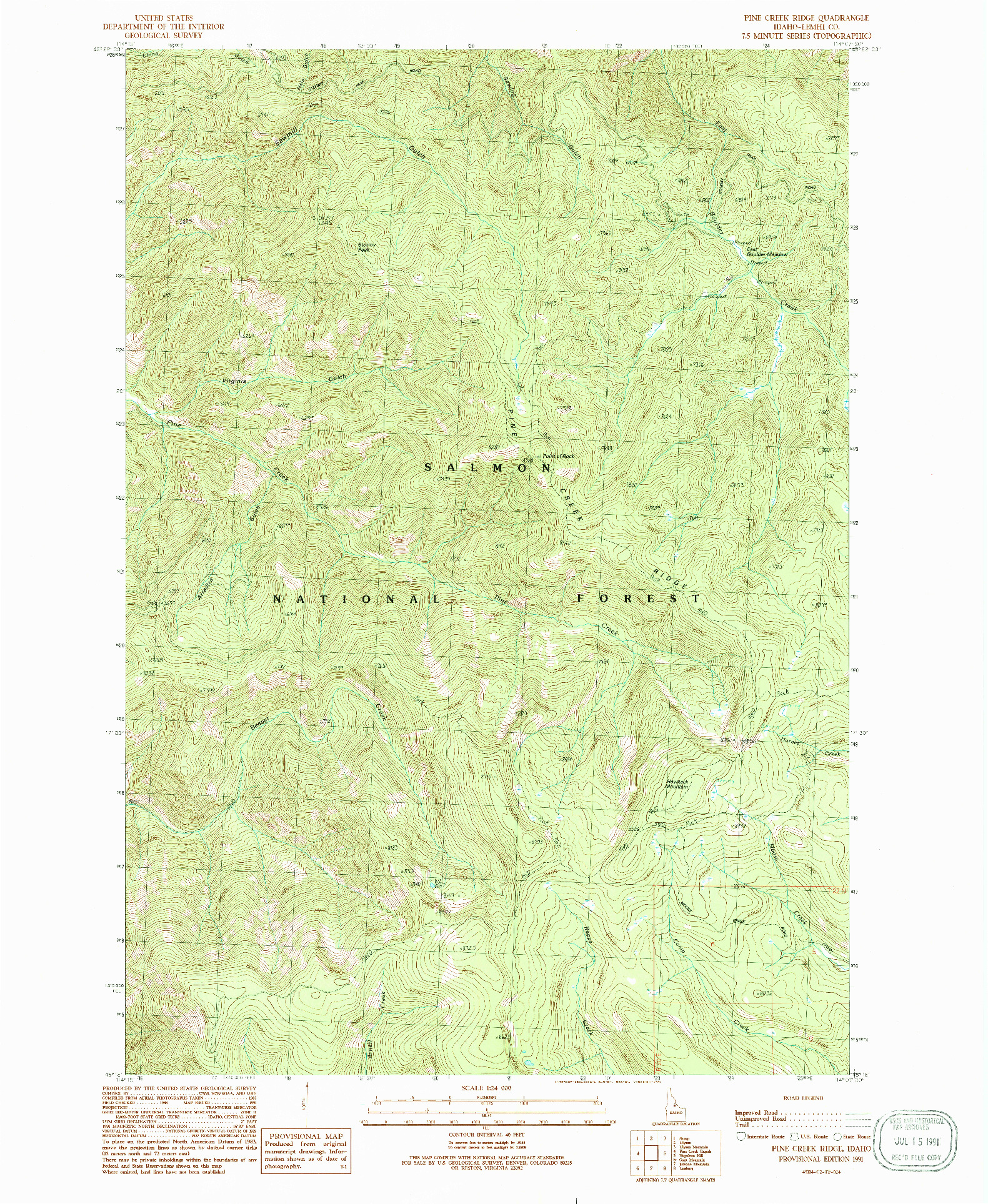 USGS 1:24000-SCALE QUADRANGLE FOR PINE CREEK RIDGE, ID 1991
