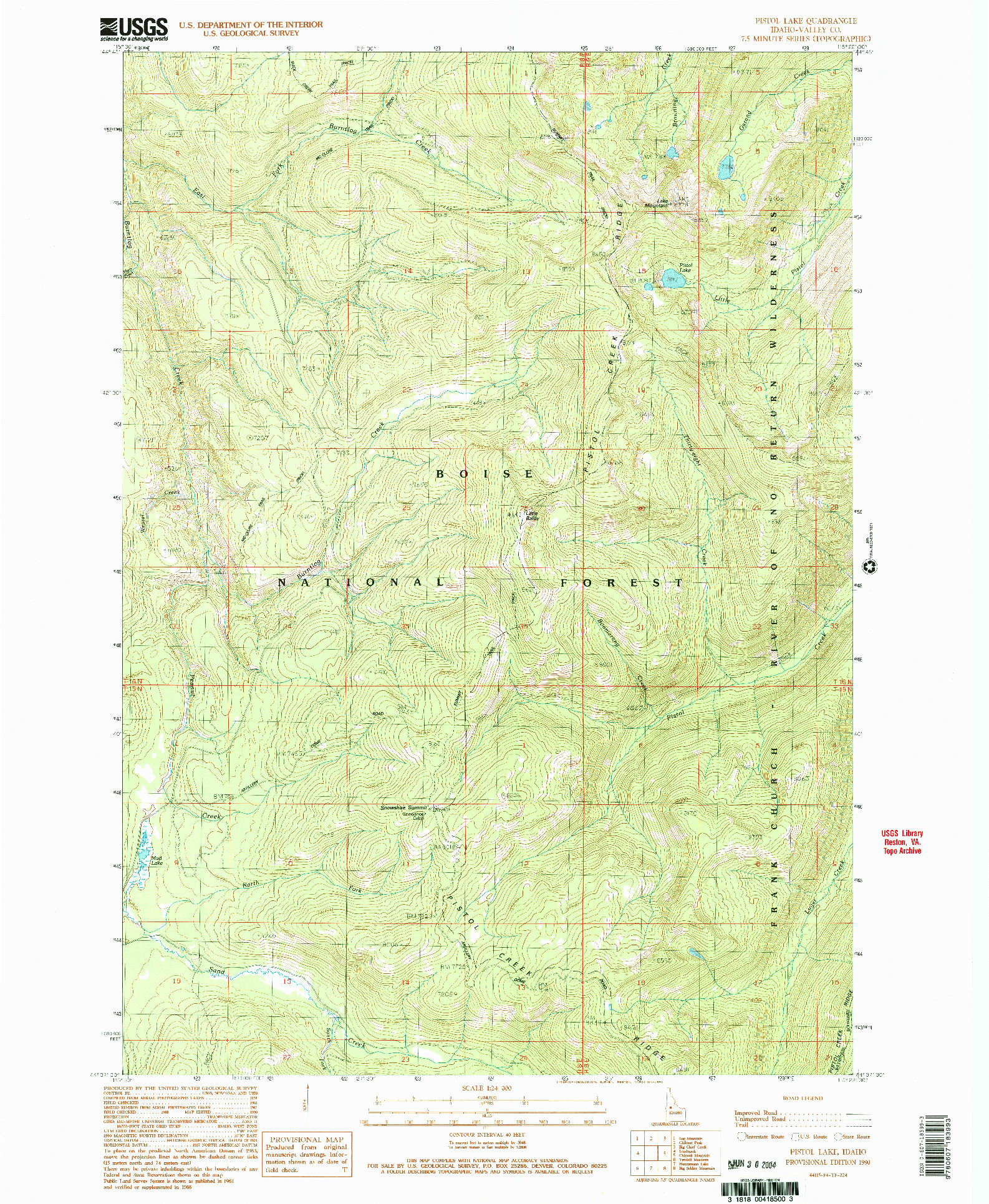USGS 1:24000-SCALE QUADRANGLE FOR PISTOL LAKE, ID 1990