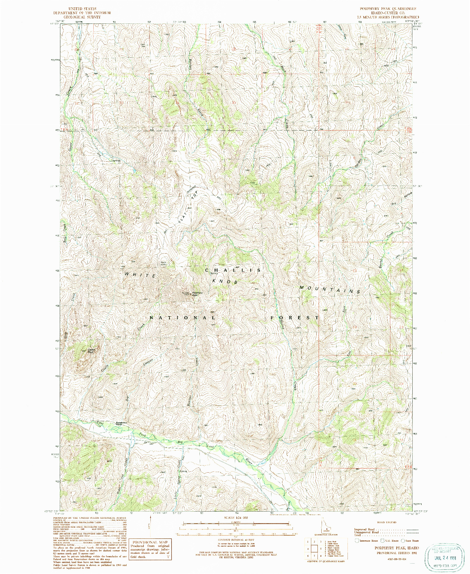 USGS 1:24000-SCALE QUADRANGLE FOR PORPHYRY PEAK, ID 1991