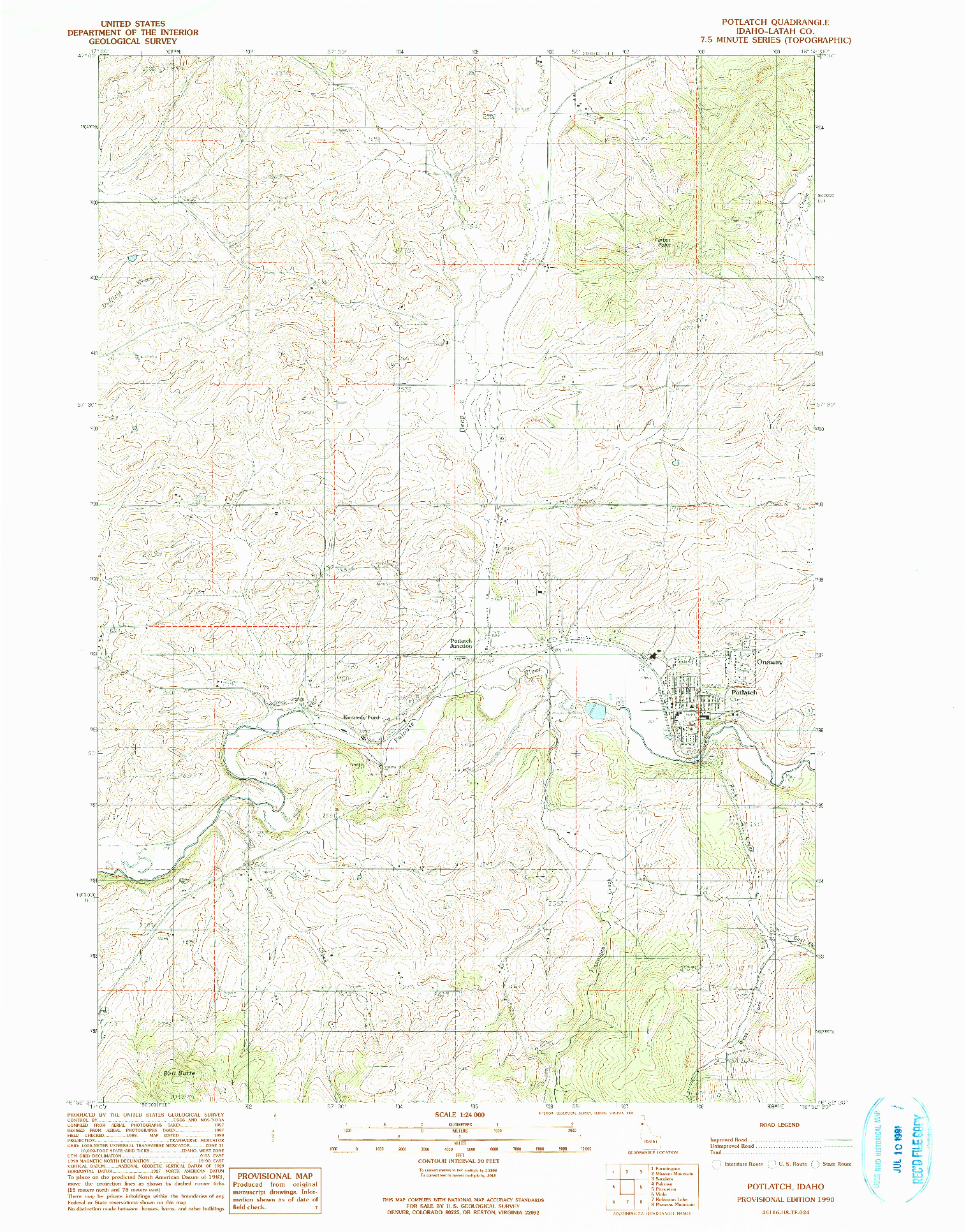 USGS 1:24000-SCALE QUADRANGLE FOR POTLATCH, ID 1990