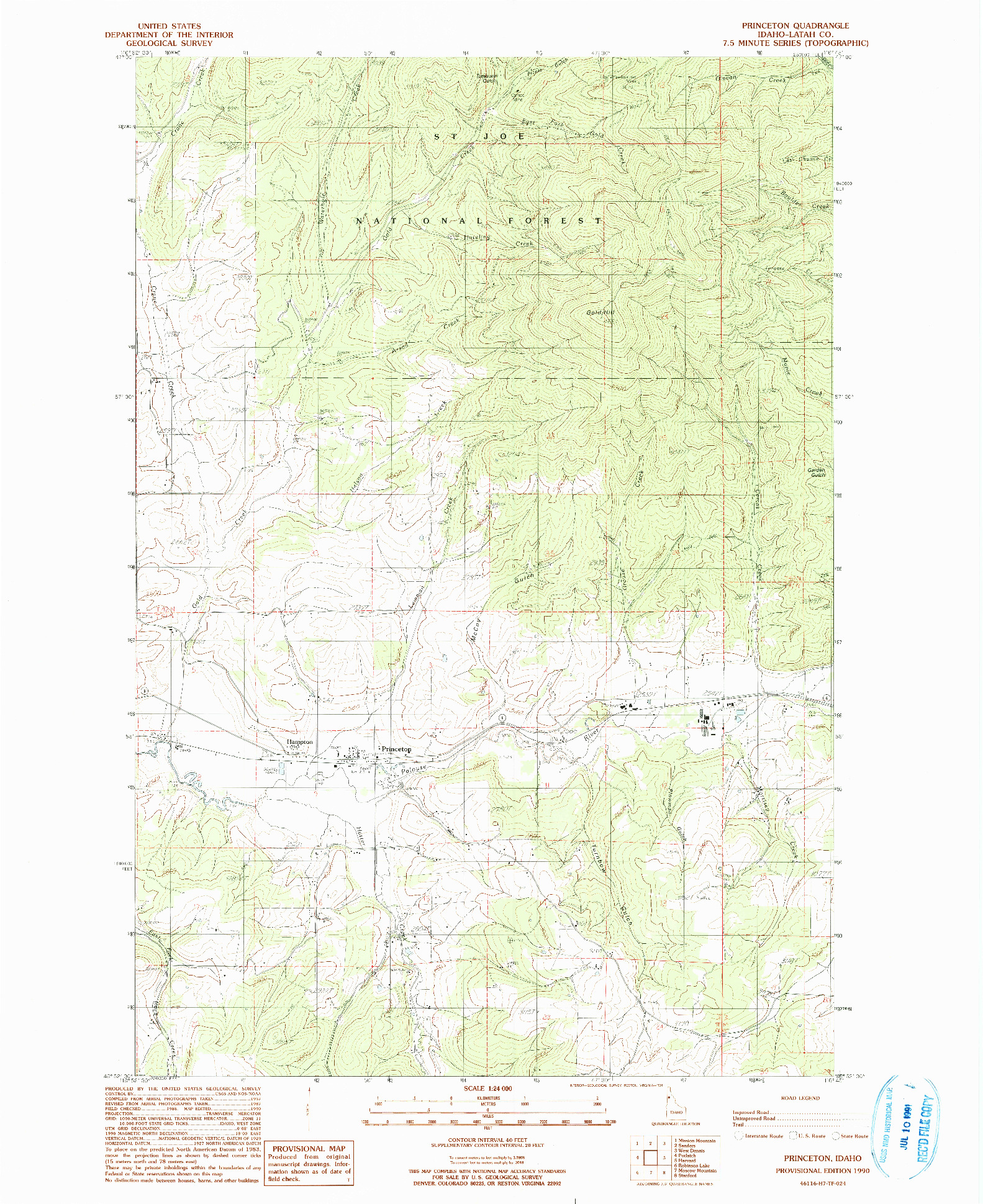 USGS 1:24000-SCALE QUADRANGLE FOR PRINCETON, ID 1990