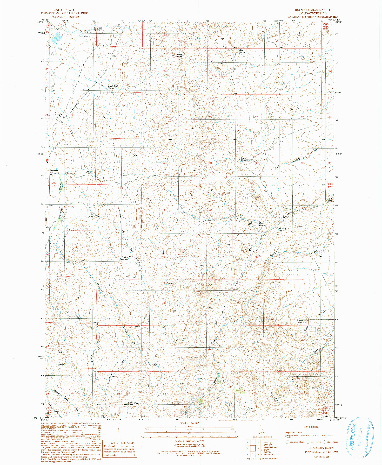 USGS 1:24000-SCALE QUADRANGLE FOR REYNOLDS, ID 1990