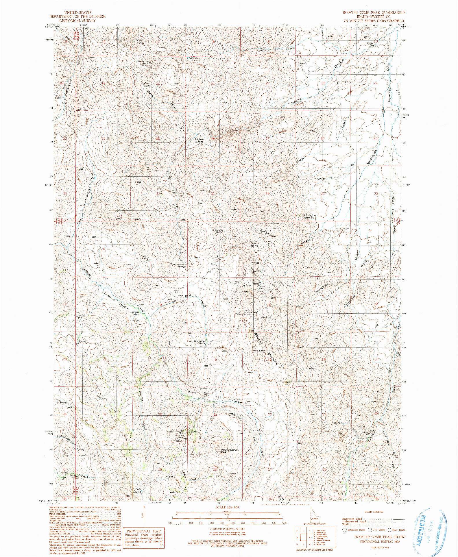 USGS 1:24000-SCALE QUADRANGLE FOR ROOSTER COMB PEAK, ID 1990