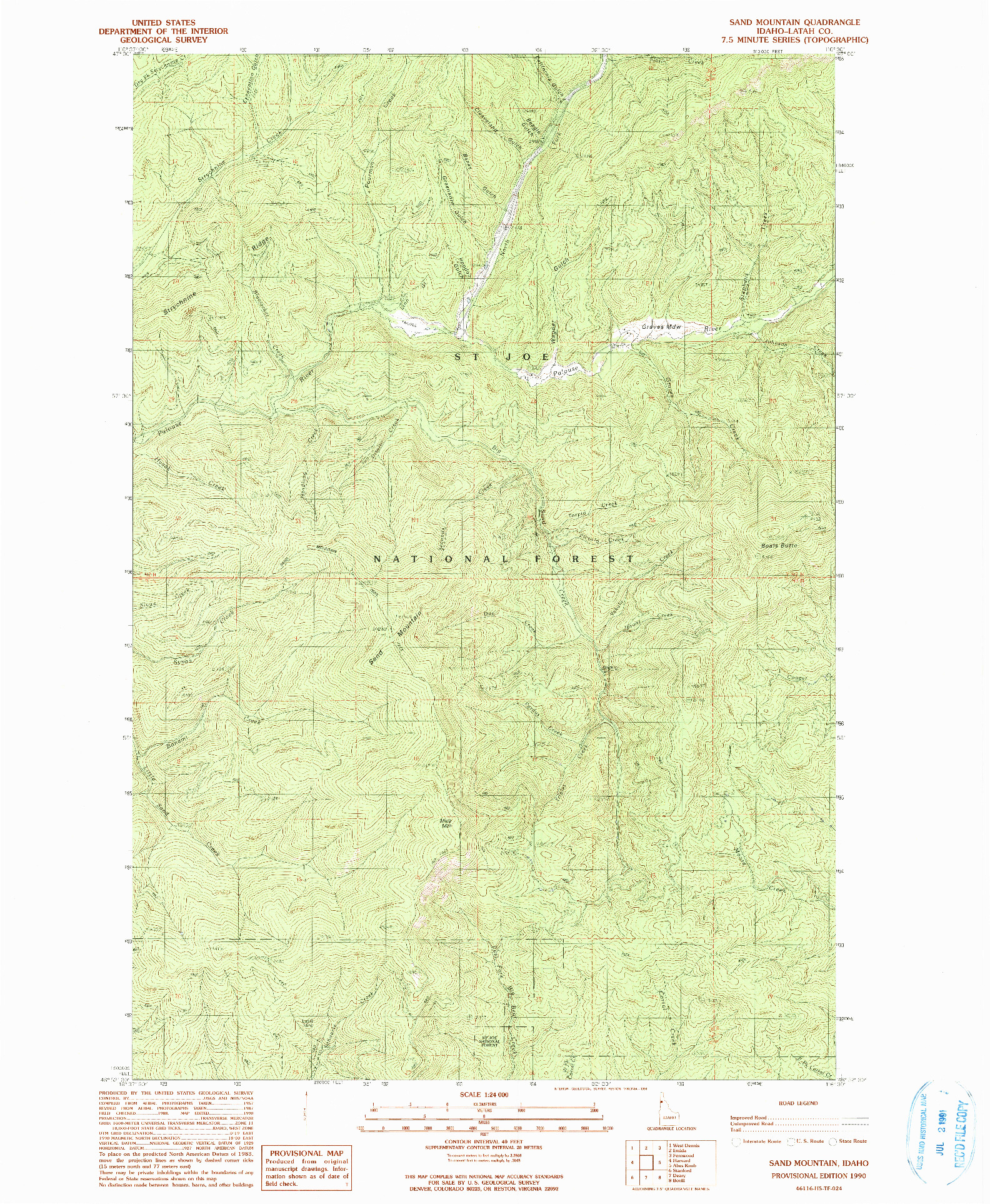 USGS 1:24000-SCALE QUADRANGLE FOR SAND MOUNTAIN, ID 1990
