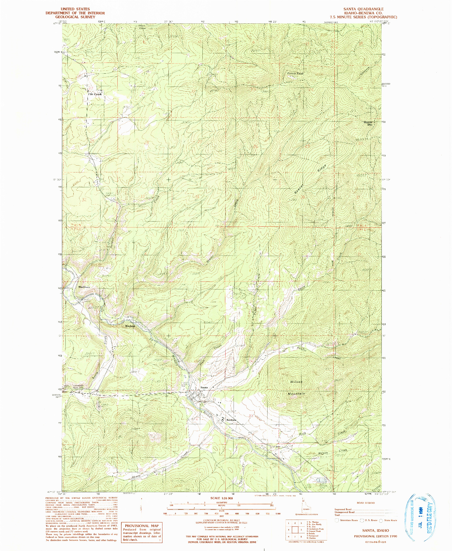 USGS 1:24000-SCALE QUADRANGLE FOR SANTA, ID 1990