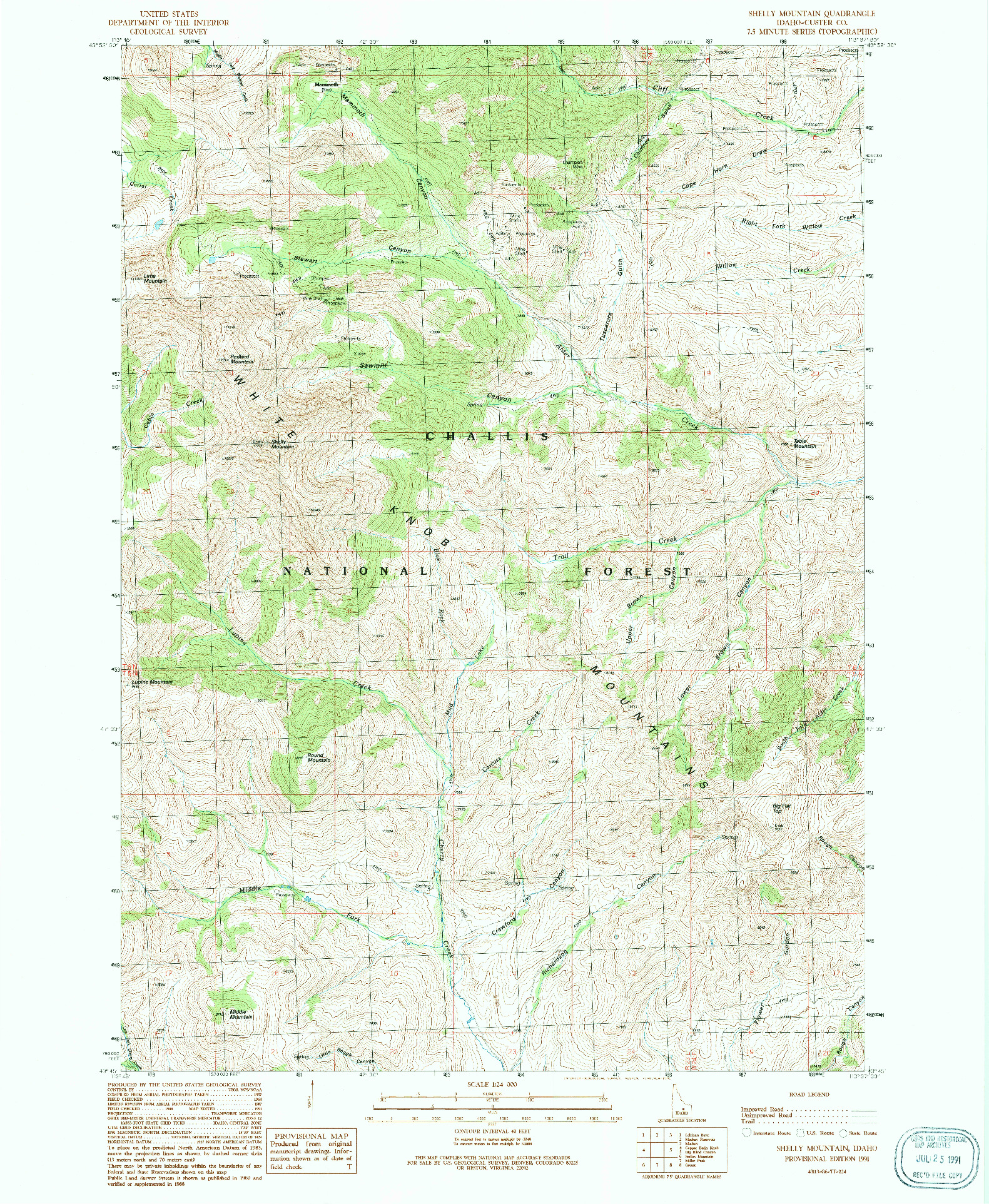 USGS 1:24000-SCALE QUADRANGLE FOR SHELLY MOUNTAIN, ID 1991