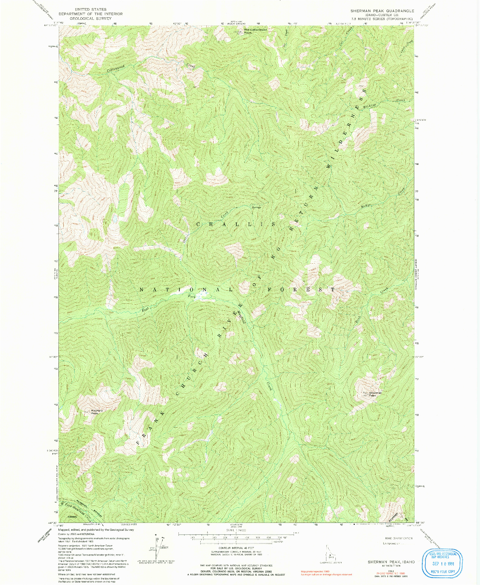 USGS 1:24000-SCALE QUADRANGLE FOR SHERMAN PEAK, ID 1963