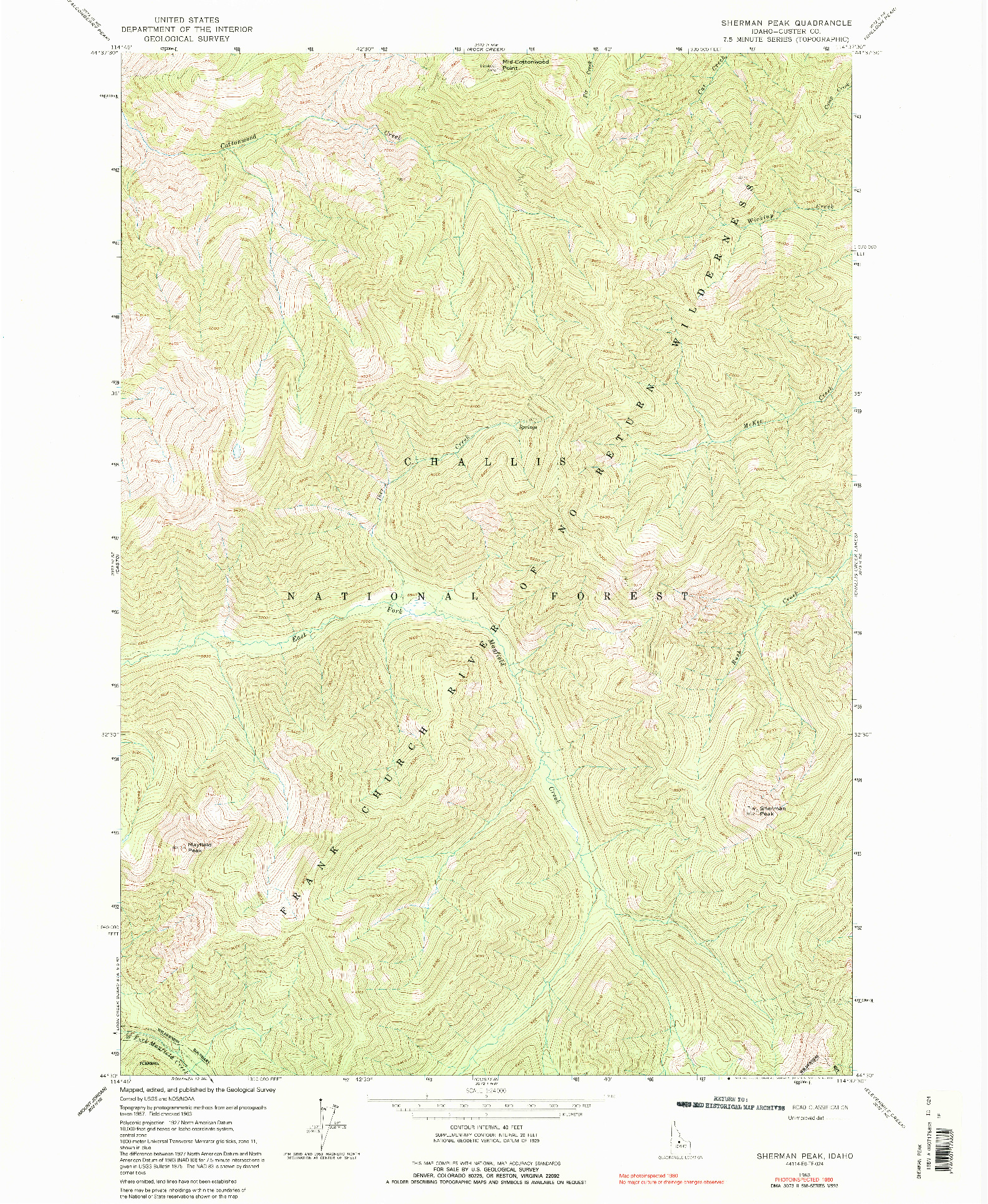 USGS 1:24000-SCALE QUADRANGLE FOR SHERMAN PEAK, ID 1963