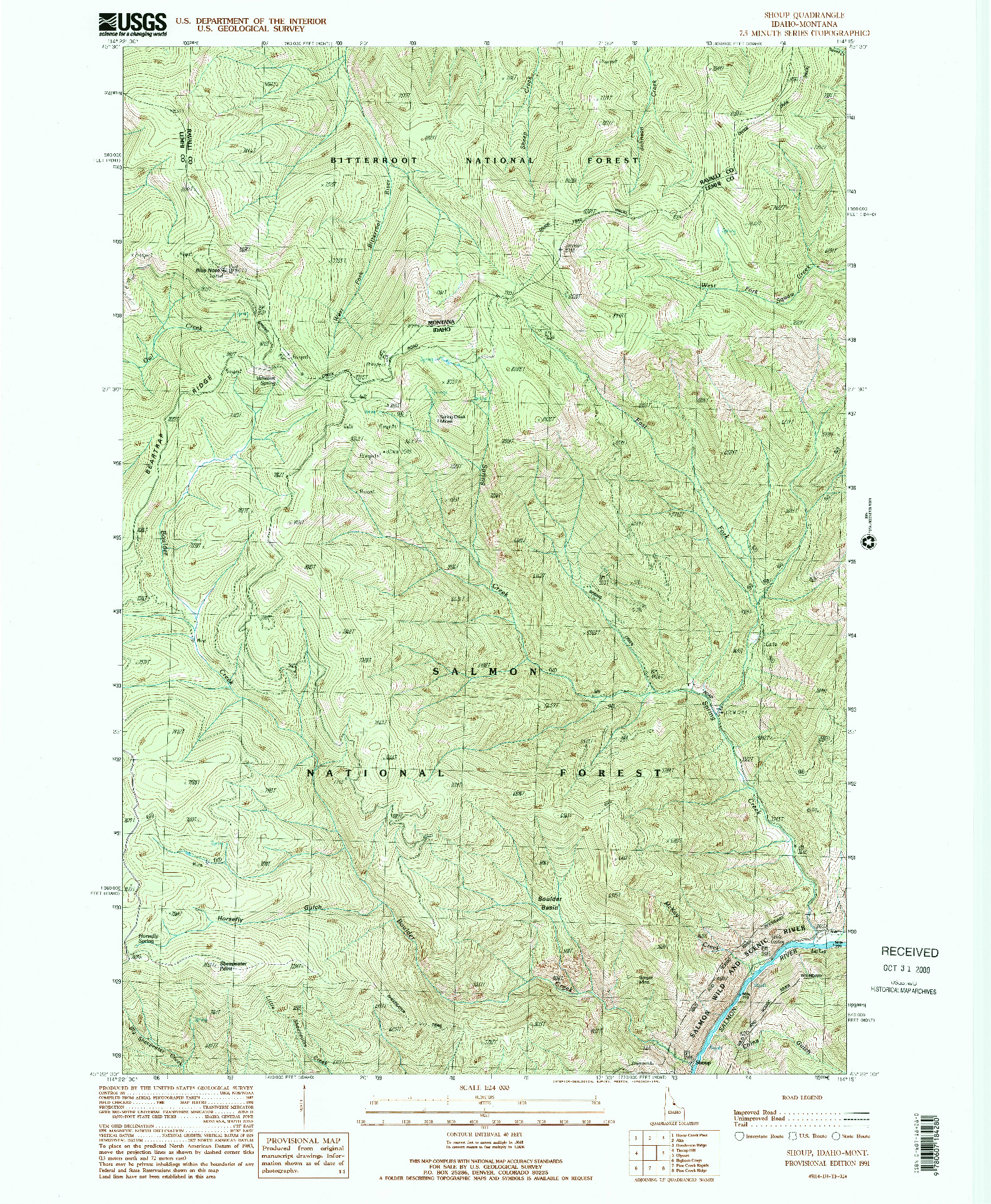 USGS 1:24000-SCALE QUADRANGLE FOR SHOUP, ID 1991