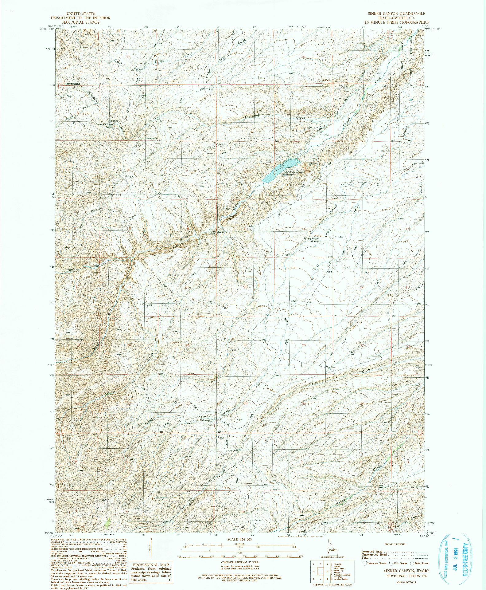 USGS 1:24000-SCALE QUADRANGLE FOR SINKER CANYON, ID 1990
