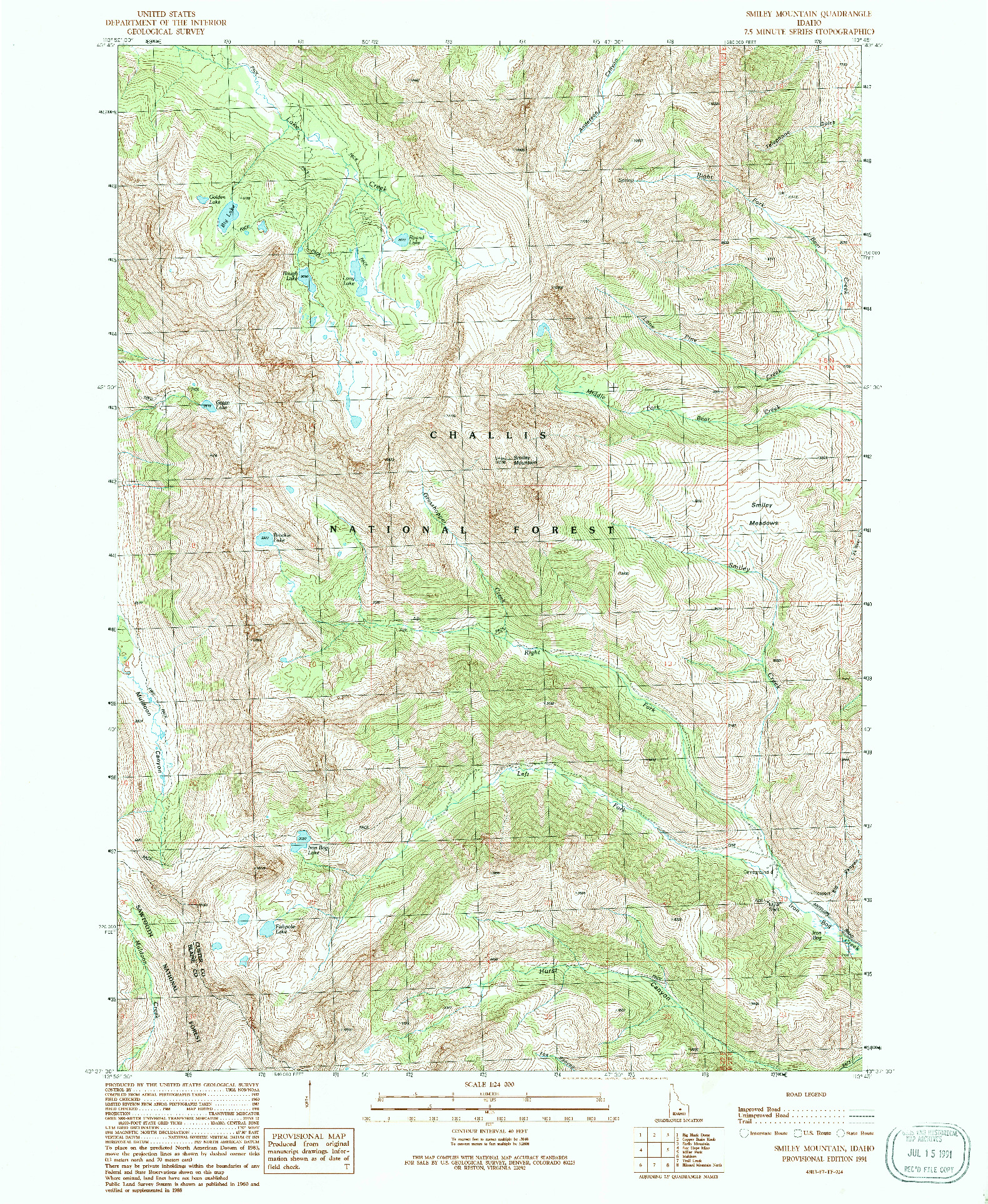 USGS 1:24000-SCALE QUADRANGLE FOR SMILEY MOUNTAIN, ID 1991