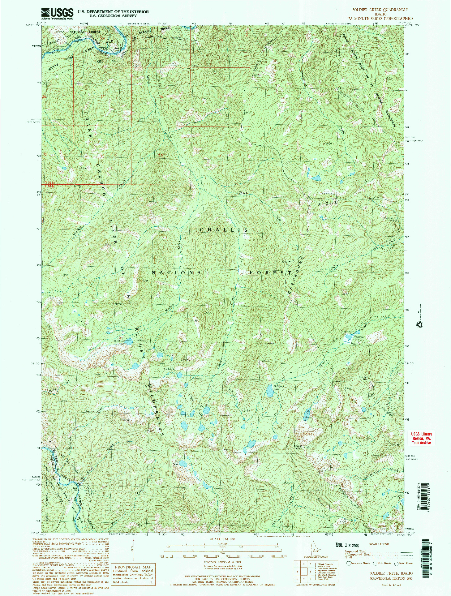 USGS 1:24000-SCALE QUADRANGLE FOR SOLDIER CREEK, ID 1990