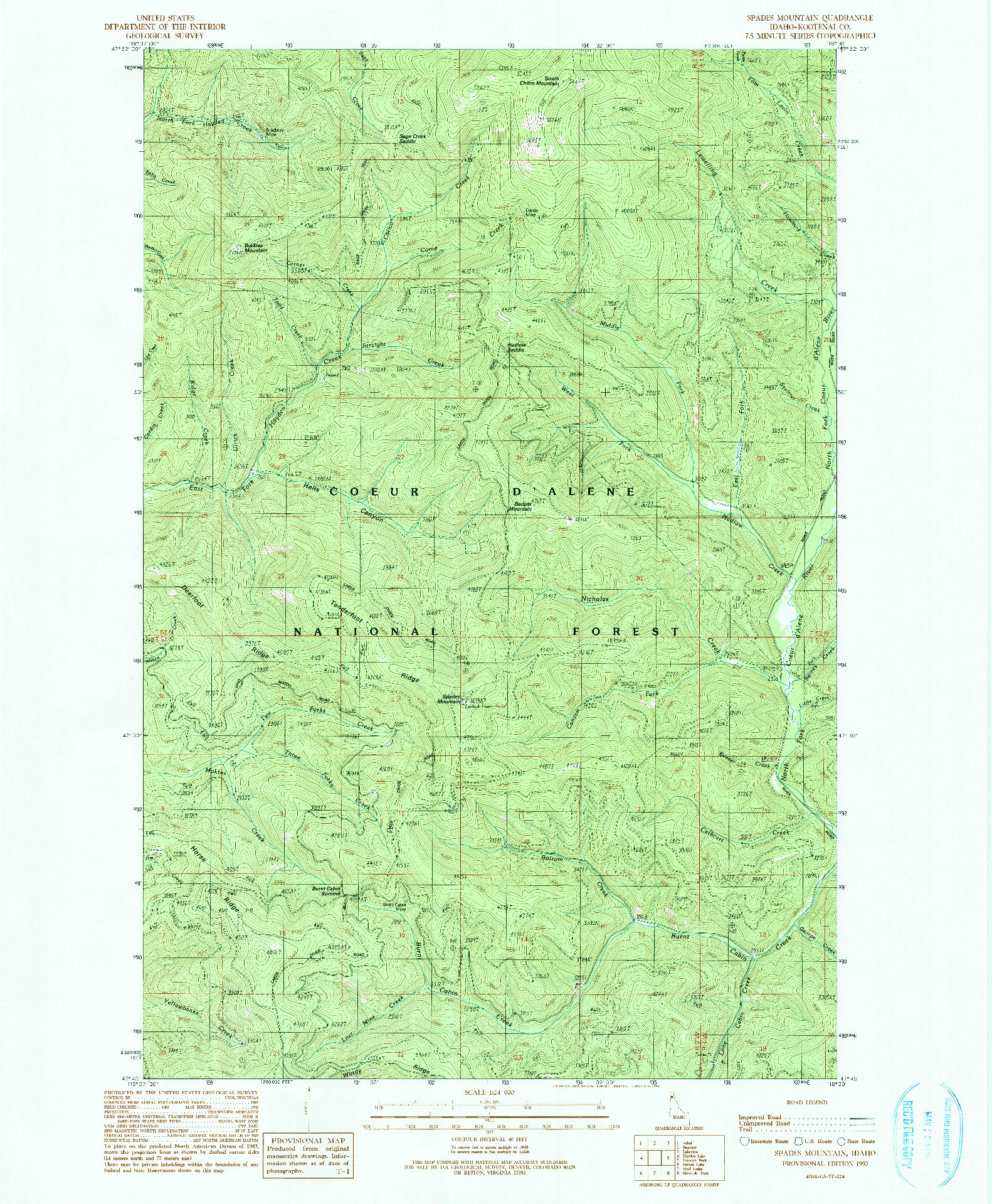 USGS 1:24000-SCALE QUADRANGLE FOR SPADES MOUNTAIN, ID 1990