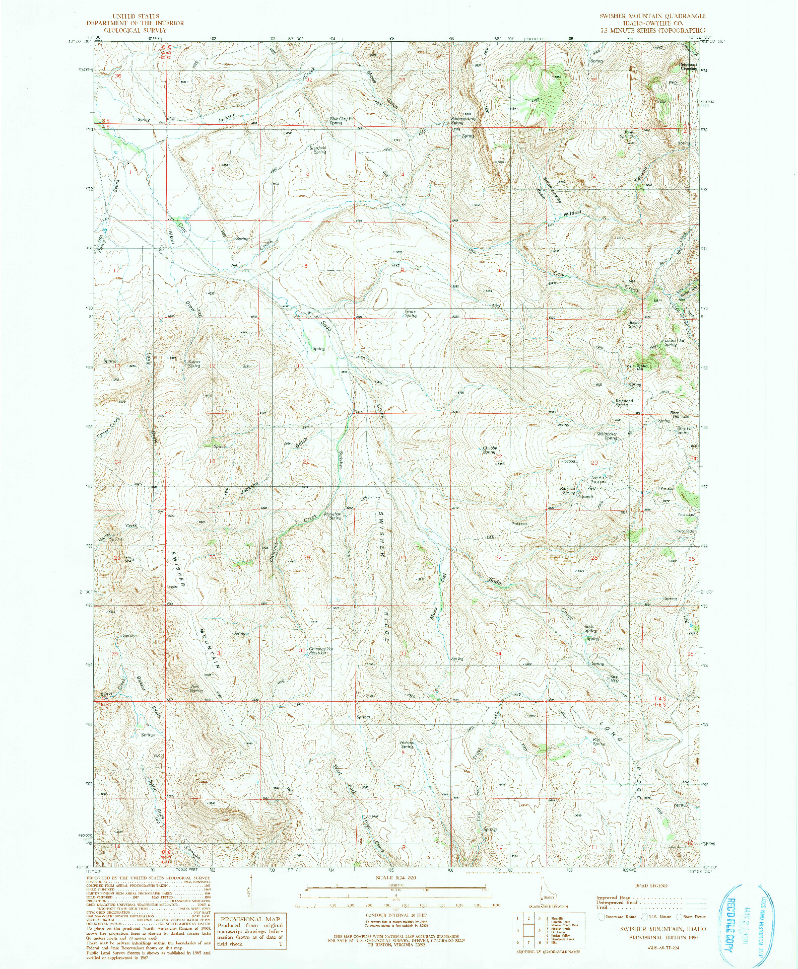 USGS 1:24000-SCALE QUADRANGLE FOR SWISHER MOUNTAIN, ID 1990