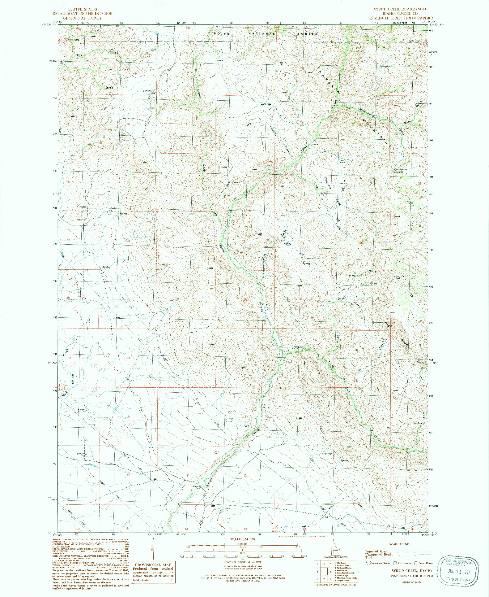USGS 1:24000-SCALE QUADRANGLE FOR SYRUP CREEK, ID 1990