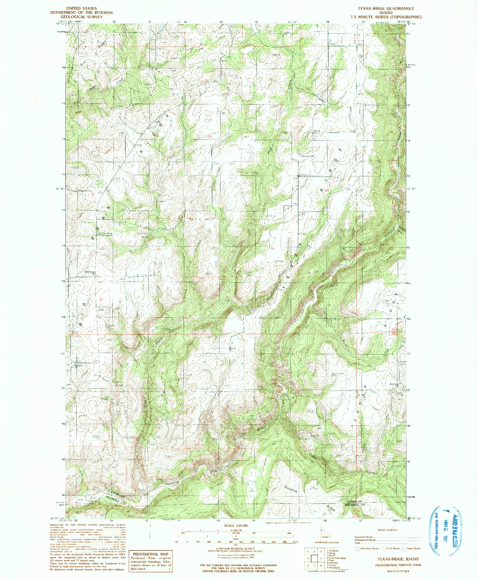 USGS 1:24000-SCALE QUADRANGLE FOR TEXAS RIDGE, ID 1990