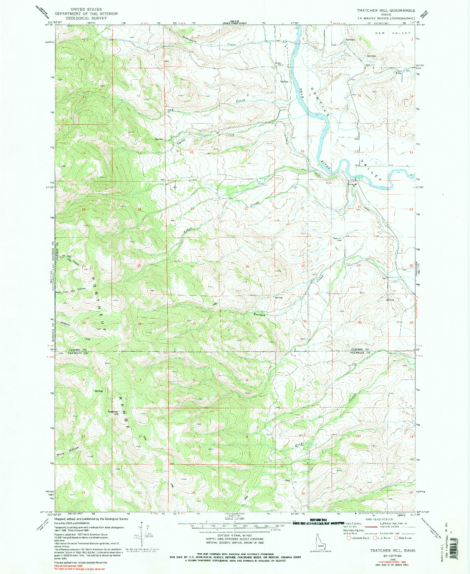 USGS 1:24000-SCALE QUADRANGLE FOR THATCHER HILL, ID 1969