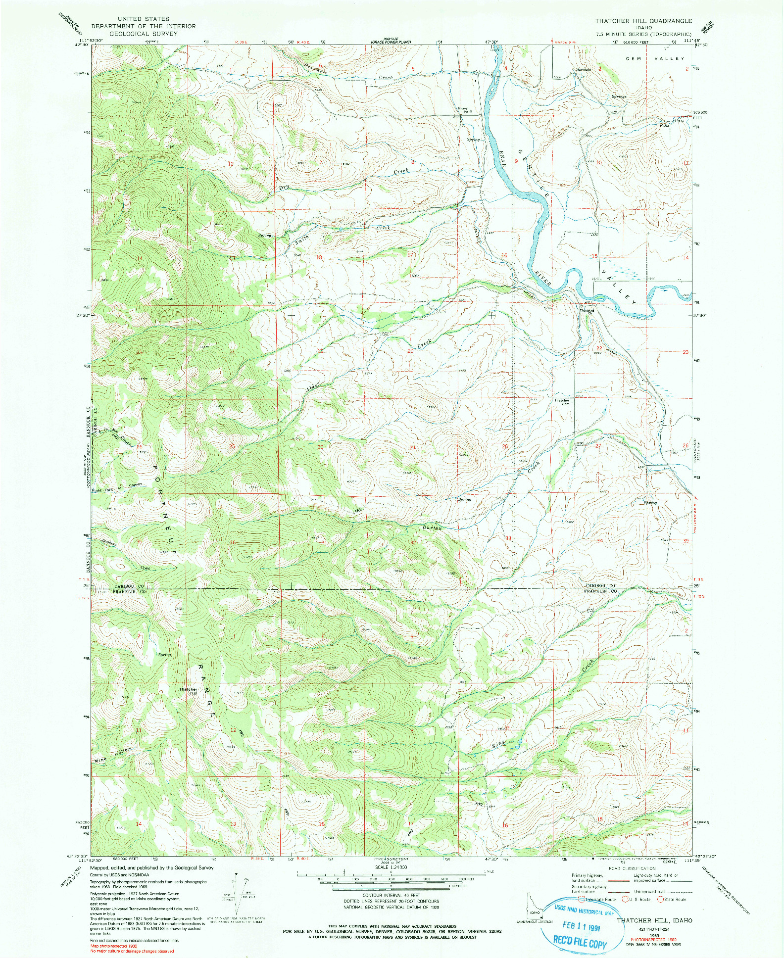 USGS 1:24000-SCALE QUADRANGLE FOR THATCHER HILL, ID 1969