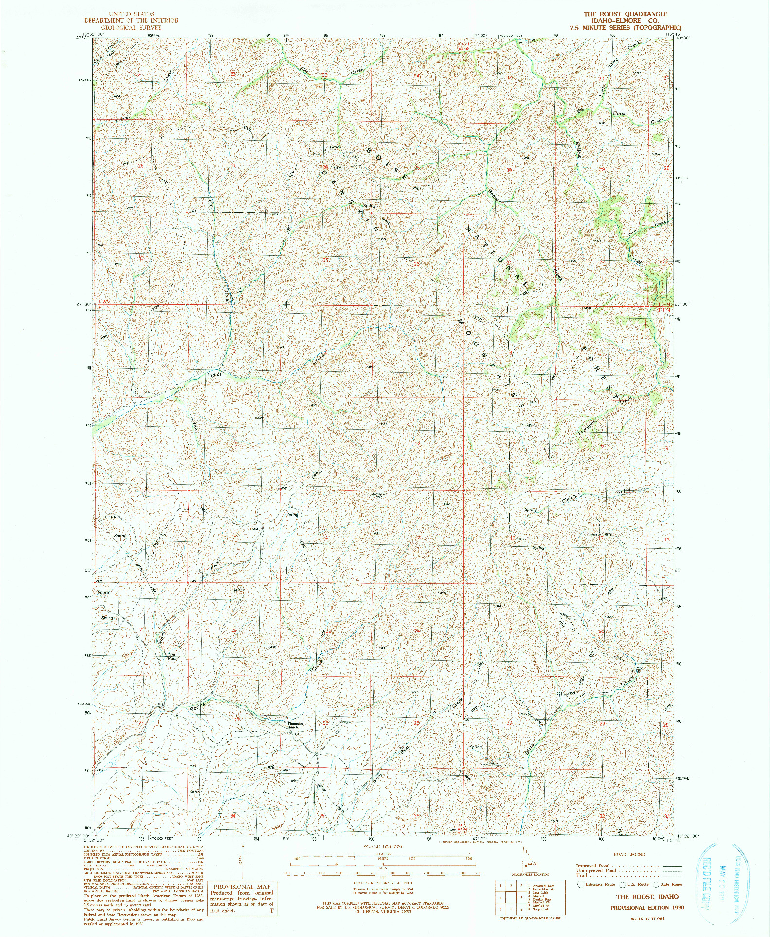 USGS 1:24000-SCALE QUADRANGLE FOR THE ROOST, ID 1990