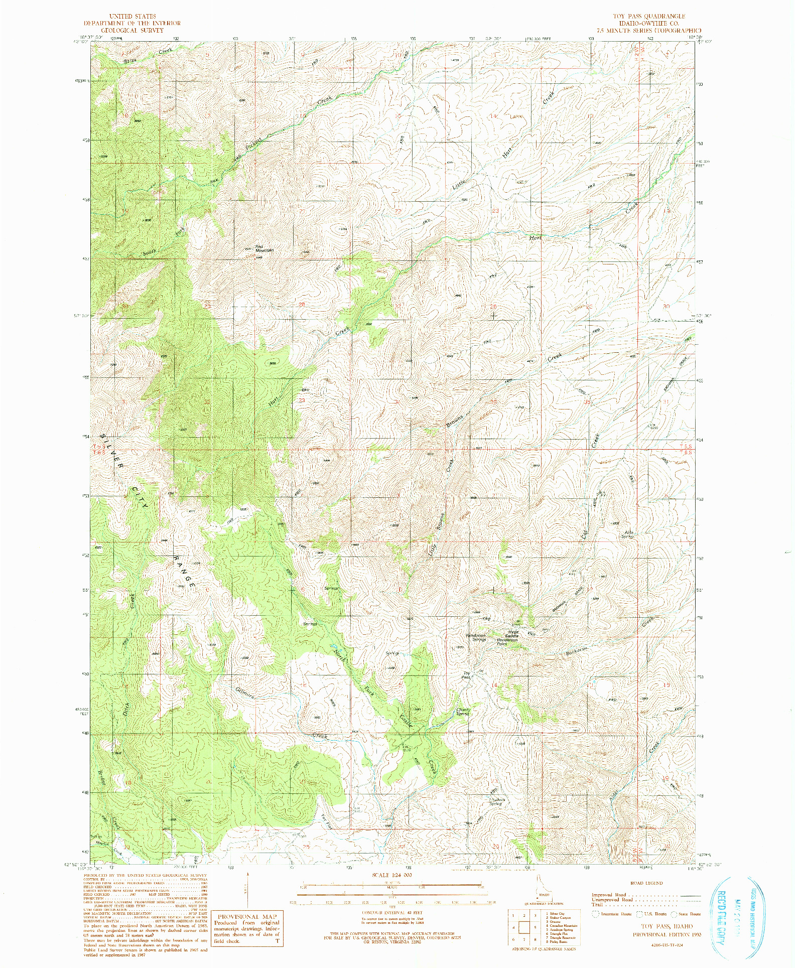 USGS 1:24000-SCALE QUADRANGLE FOR TOY PASS, ID 1990
