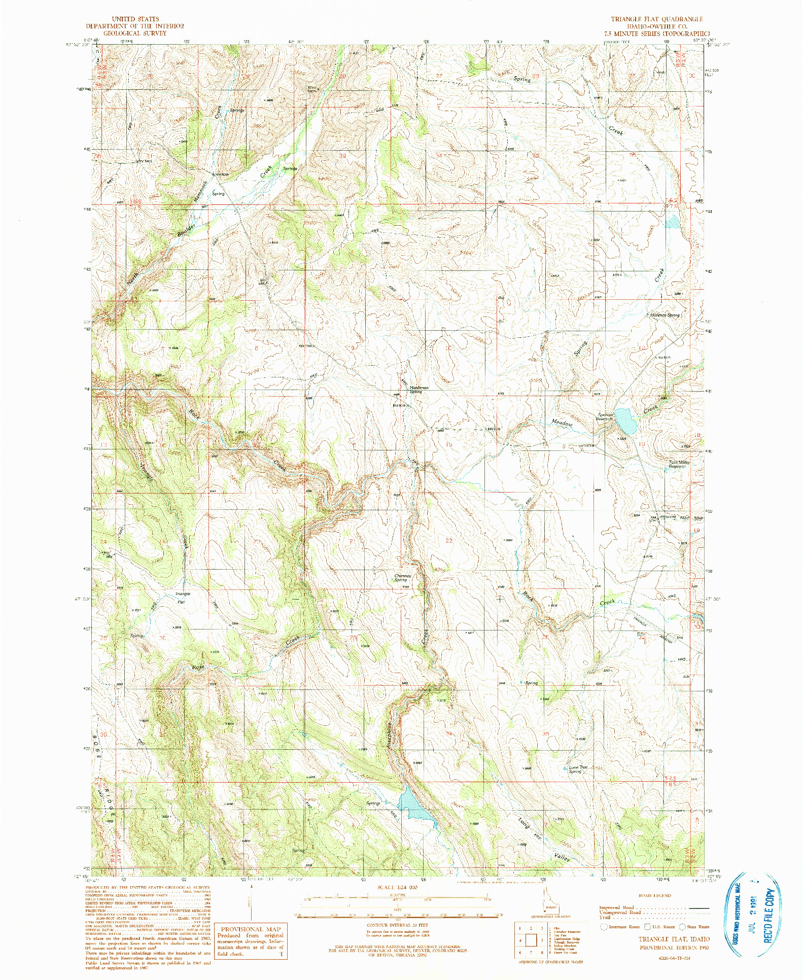 USGS 1:24000-SCALE QUADRANGLE FOR TRIANGLE FLAT, ID 1990