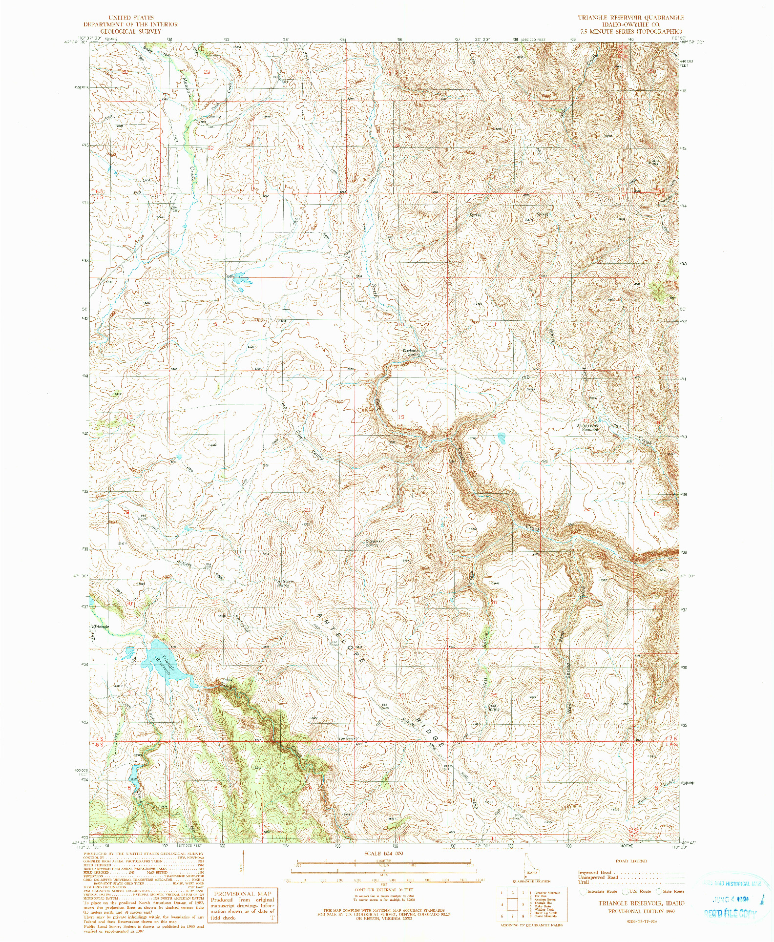 USGS 1:24000-SCALE QUADRANGLE FOR TRIANGLE RESERVOIR, ID 1990
