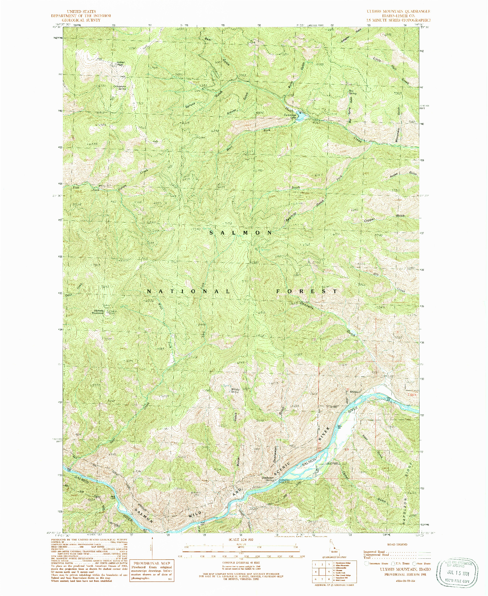 USGS 1:24000-SCALE QUADRANGLE FOR ULYSSES MOUNTAIN, ID 1991