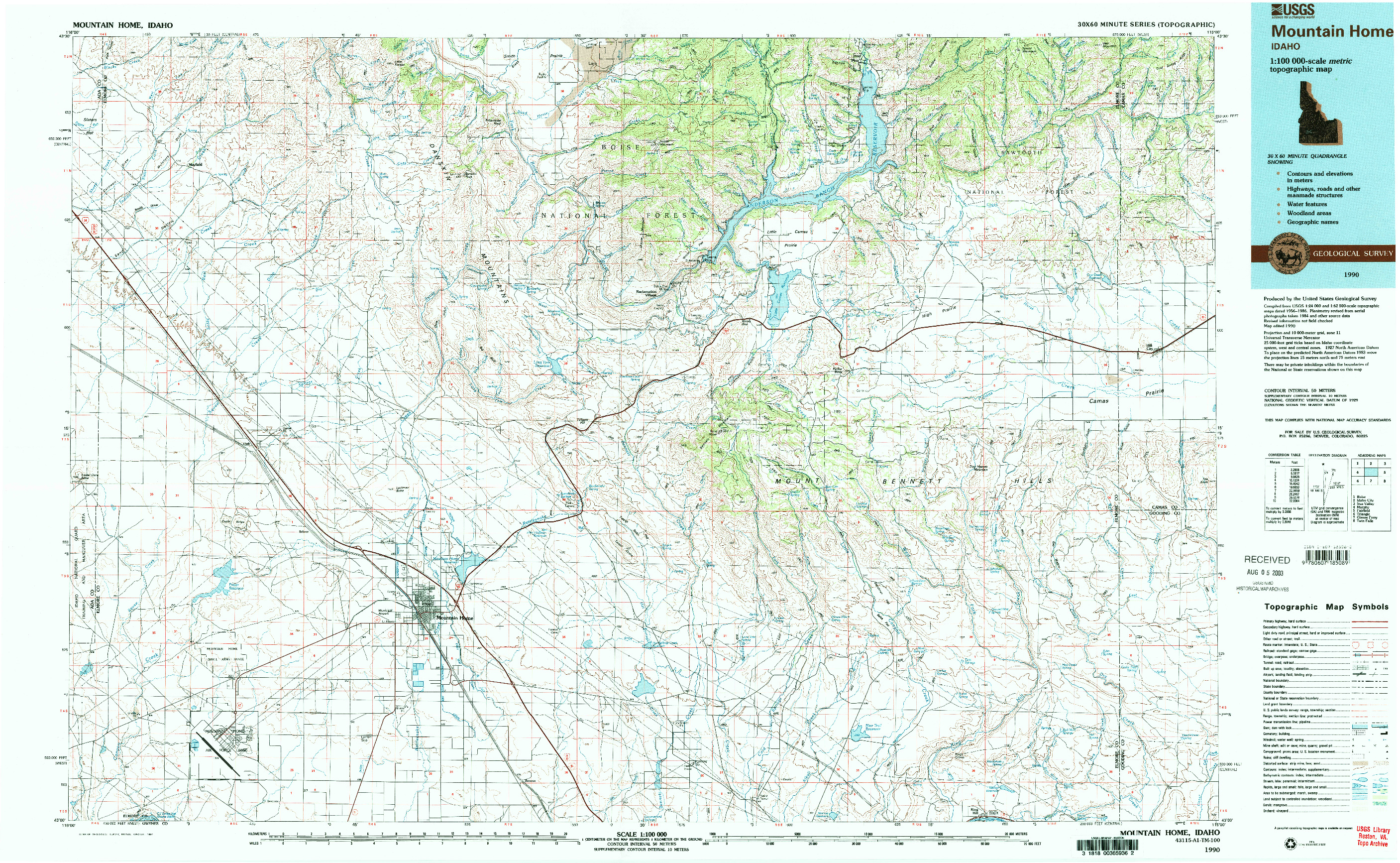 USGS 1:100000-SCALE QUADRANGLE FOR MOUNTAIN HOME, ID 1990