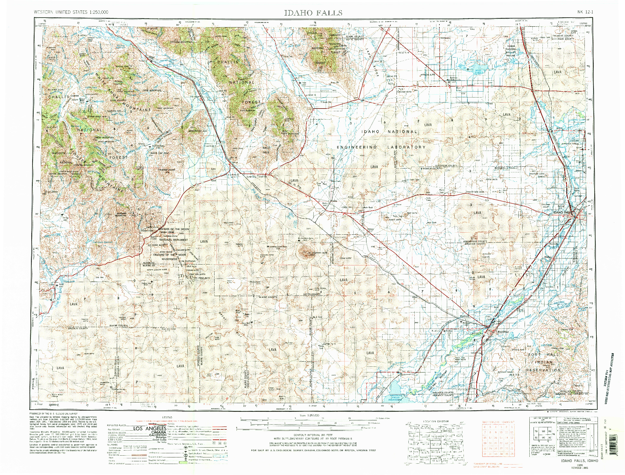 USGS 1:250000-SCALE QUADRANGLE FOR IDAHO FALLS, ID 1955