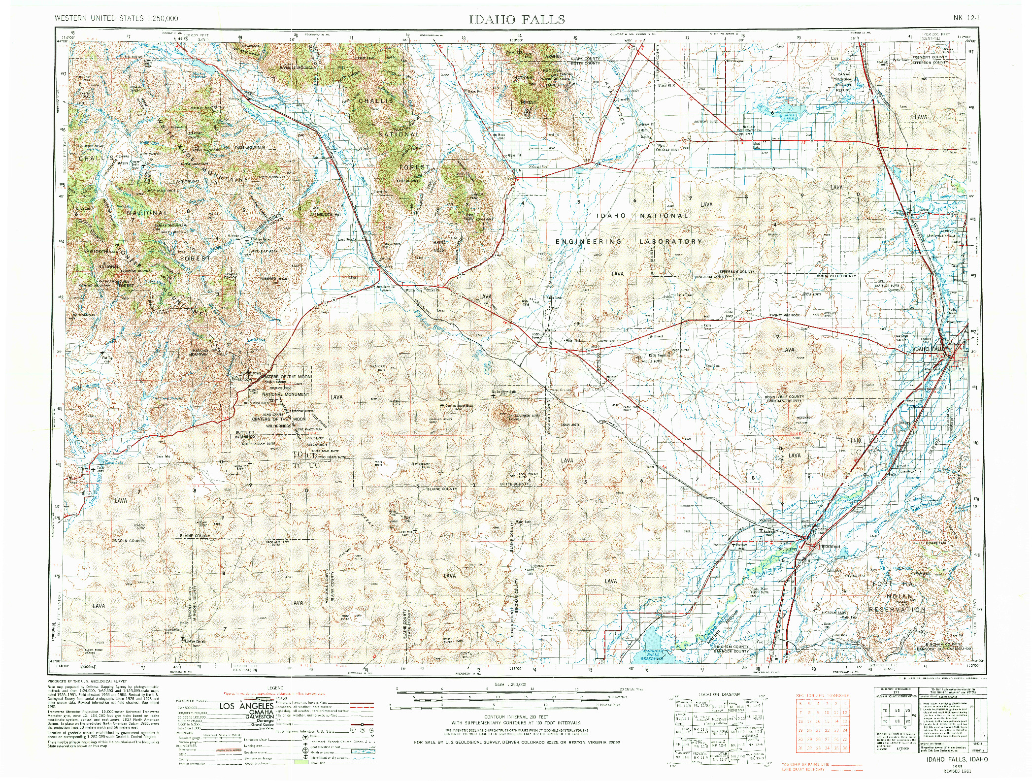 USGS 1:250000-SCALE QUADRANGLE FOR IDAHO FALLS, ID 1955