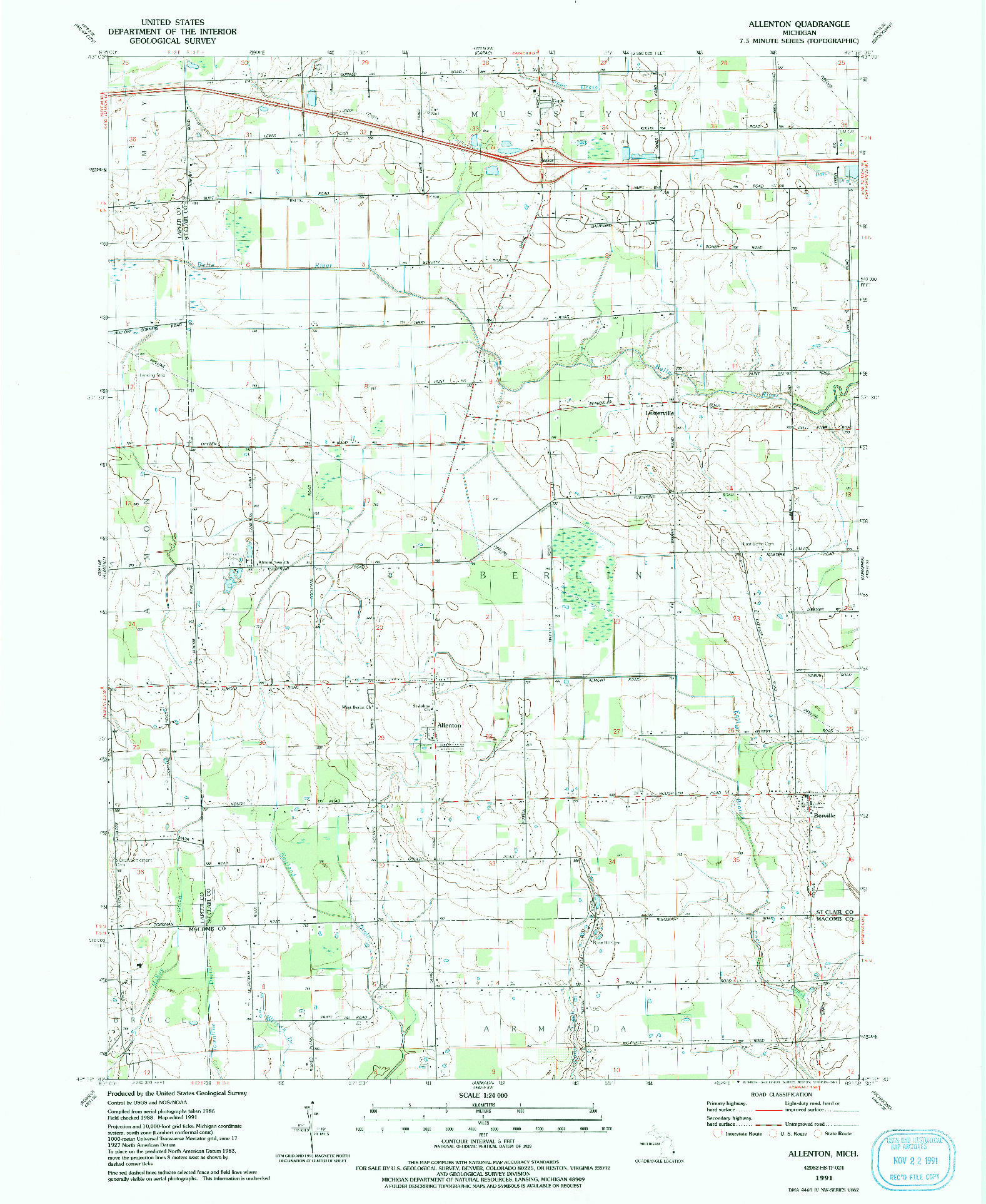 USGS 1:24000-SCALE QUADRANGLE FOR ALLENTON, MI 1991
