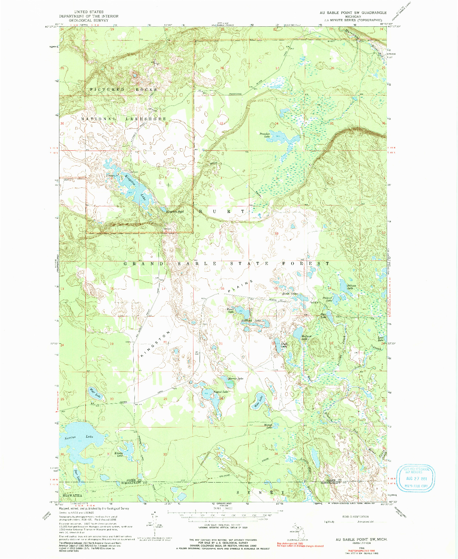 USGS 1:24000-SCALE QUADRANGLE FOR AU SABLE POINT SW, MI 1966