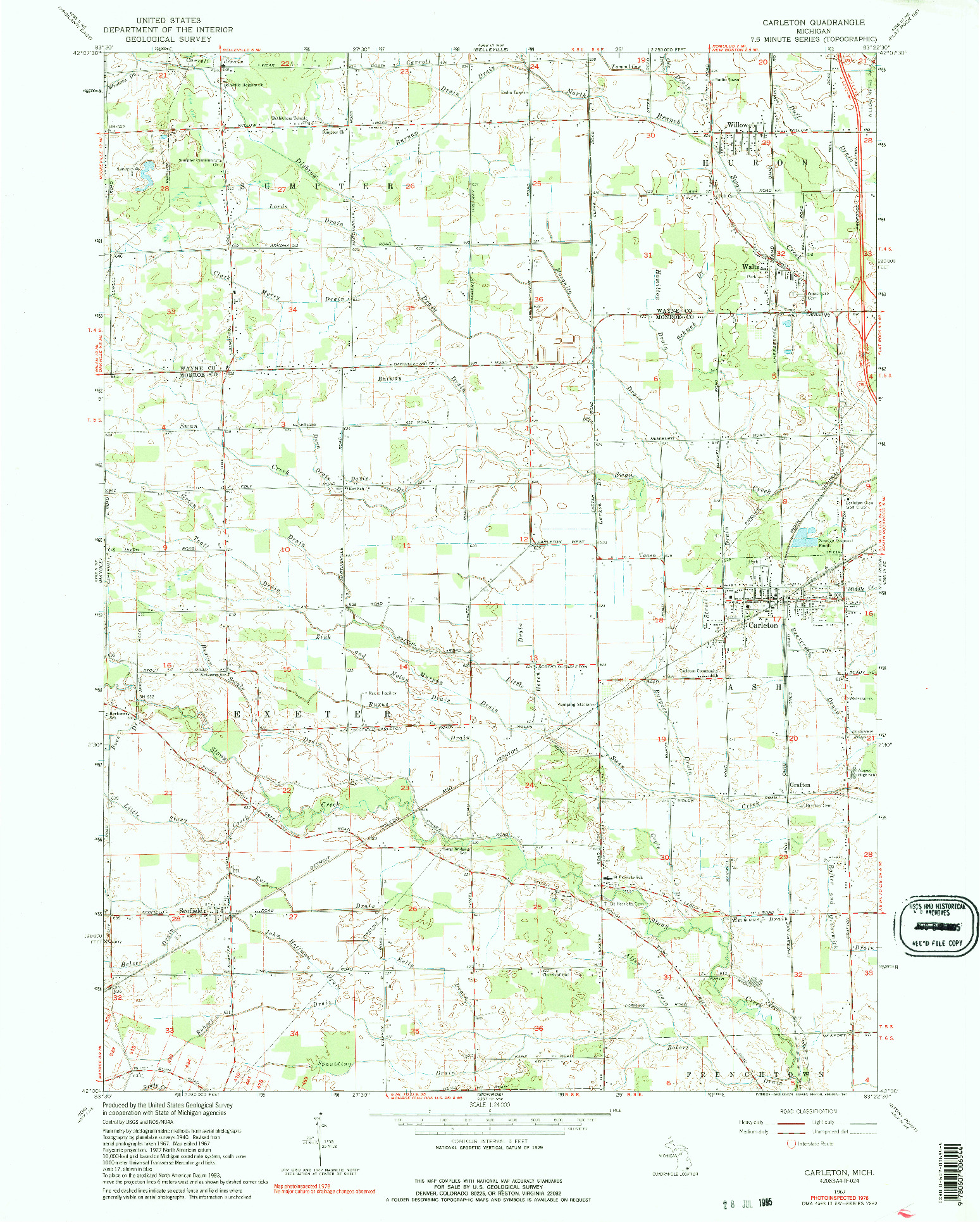 USGS 1:24000-SCALE QUADRANGLE FOR CARLETON, MI 1967