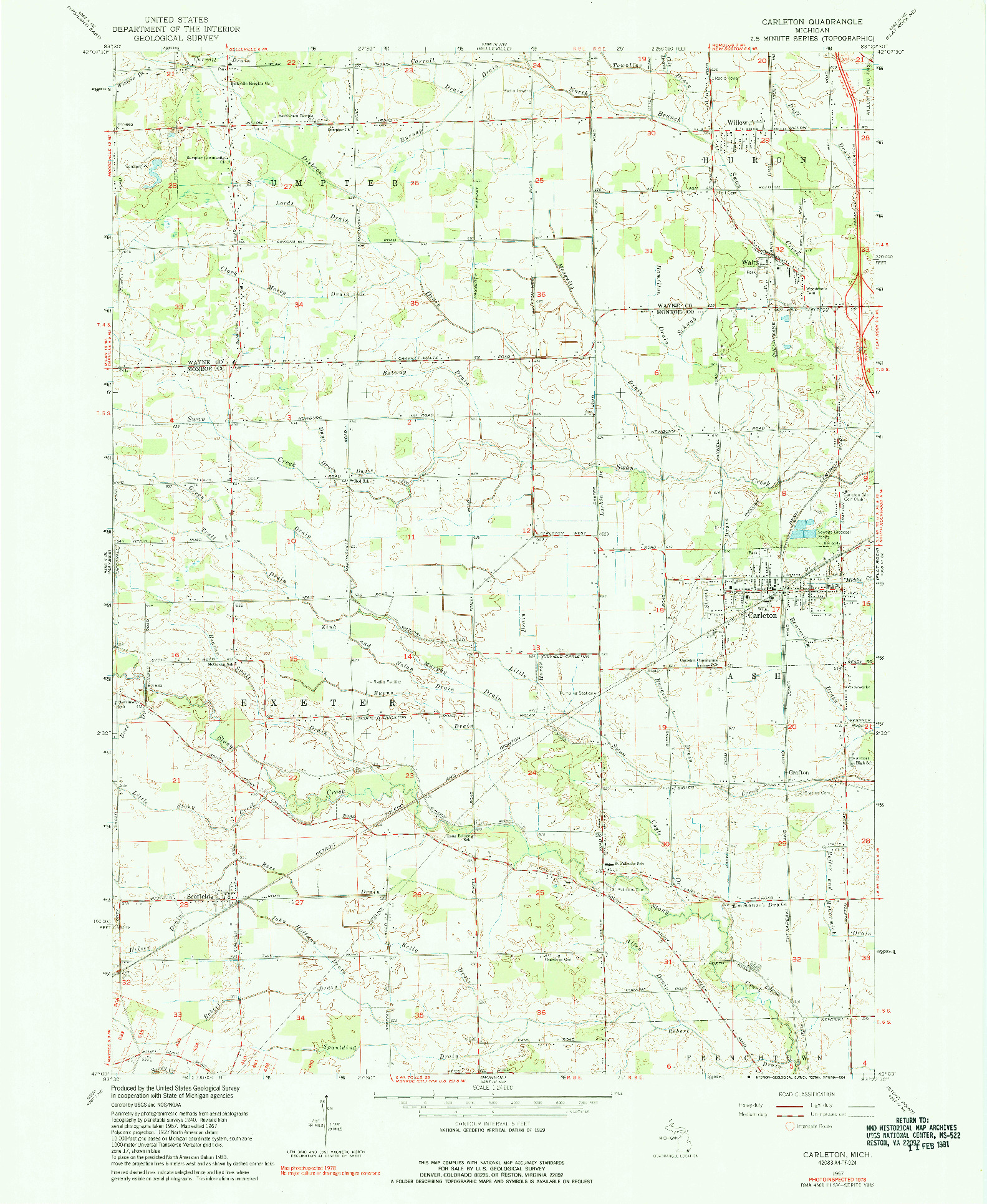 USGS 1:24000-SCALE QUADRANGLE FOR CARLETON, MI 1967