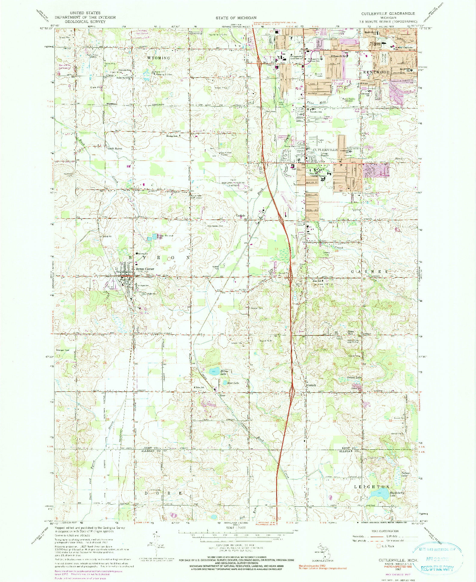 USGS 1:24000-SCALE QUADRANGLE FOR CUTLERVILLE, MI 1967