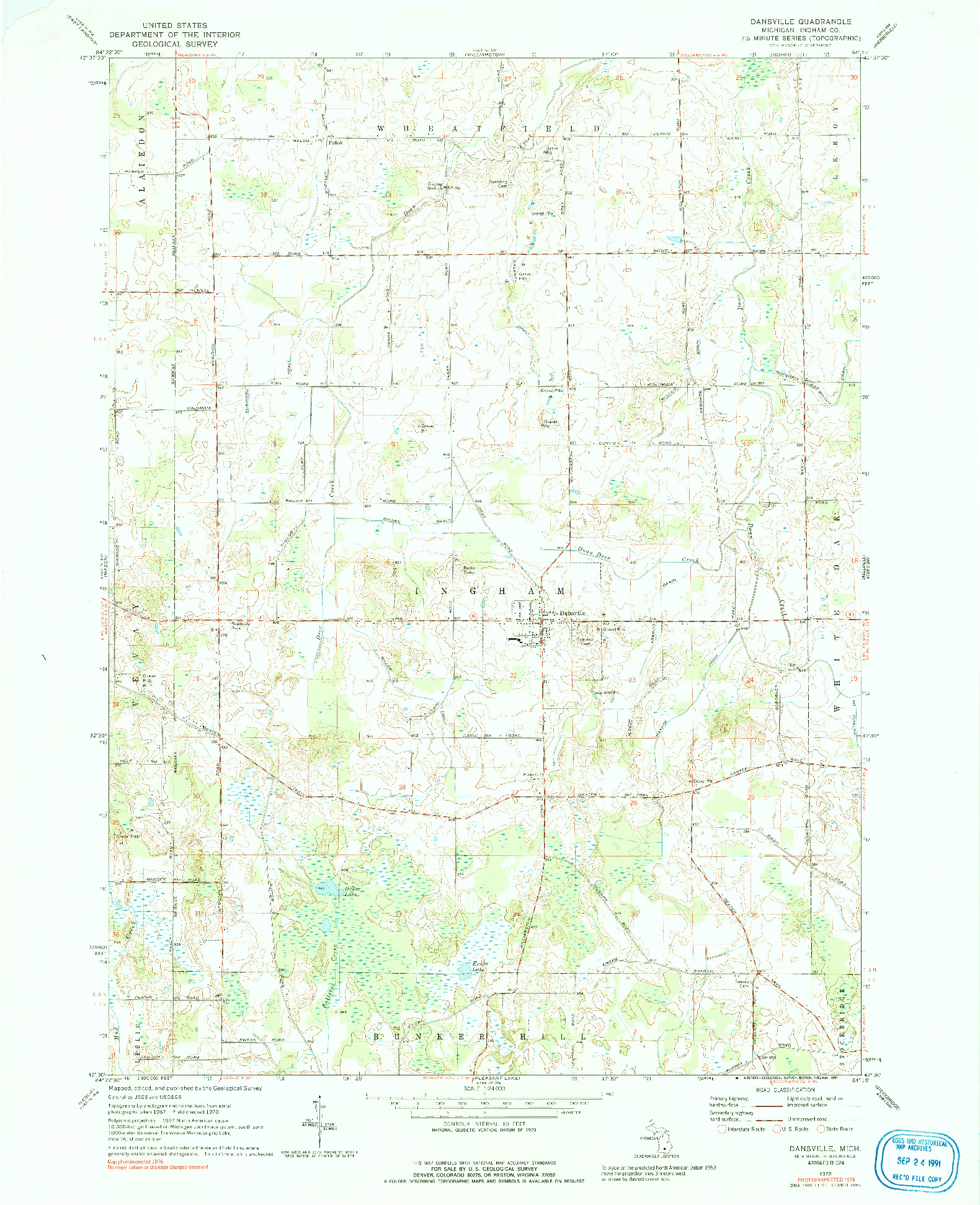 USGS 1:24000-SCALE QUADRANGLE FOR DANSVILLE, MI 1970