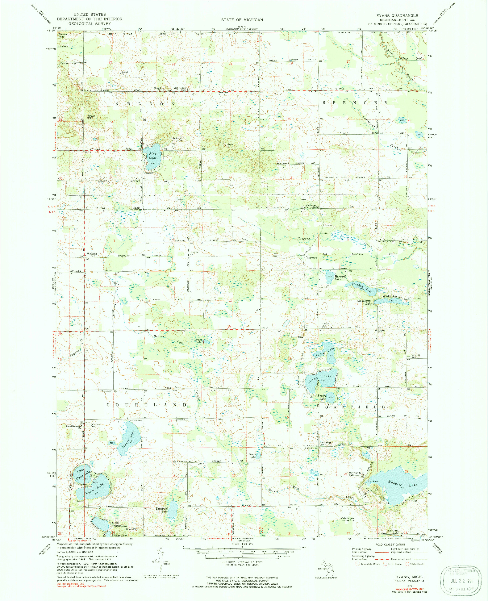 USGS 1:24000-SCALE QUADRANGLE FOR EVANS, MI 1972