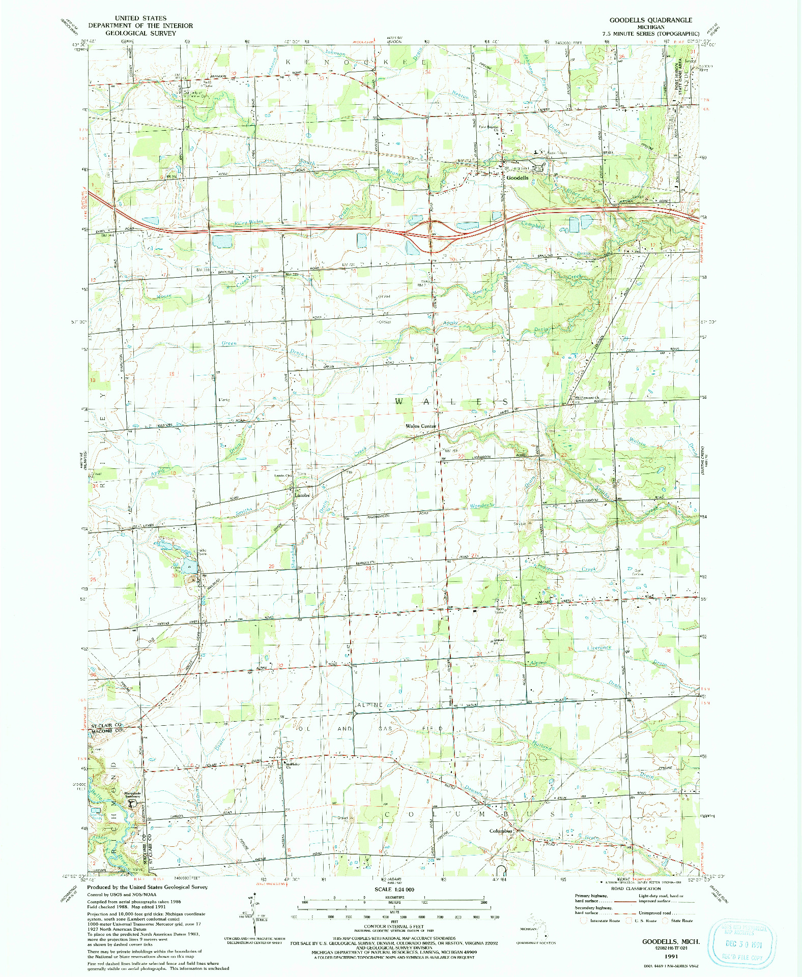 USGS 1:24000-SCALE QUADRANGLE FOR GOODELLS, MI 1991