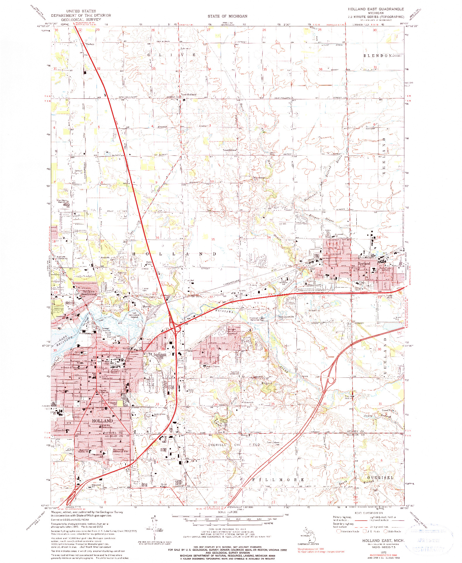 USGS 1:24000-SCALE QUADRANGLE FOR HOLLAND EAST, MI 1972