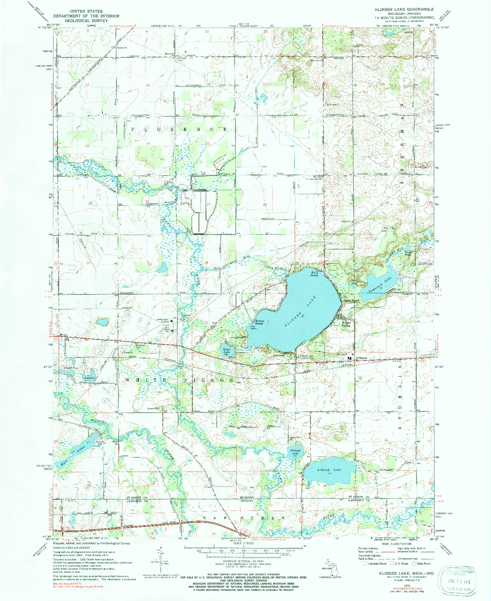 USGS 1:24000-SCALE QUADRANGLE FOR KLINGER LAKE, MI 1972