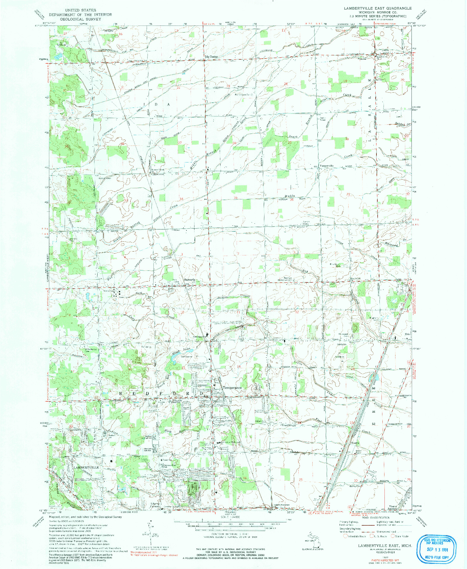 USGS 1:24000-SCALE QUADRANGLE FOR LAMBERTVILLE EAST, MI 1972