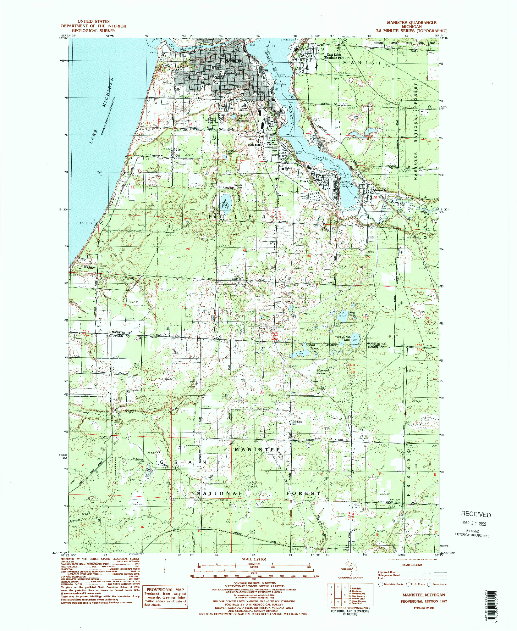 USGS 1:24000-SCALE QUADRANGLE FOR MANISTEE, MI 1982