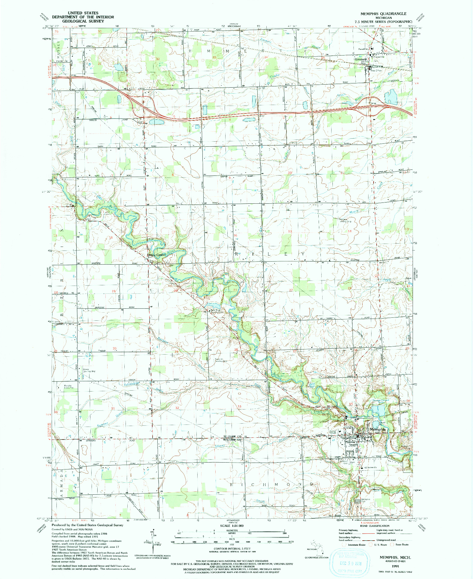 USGS 1:24000-SCALE QUADRANGLE FOR MEMPHIS, MI 1991