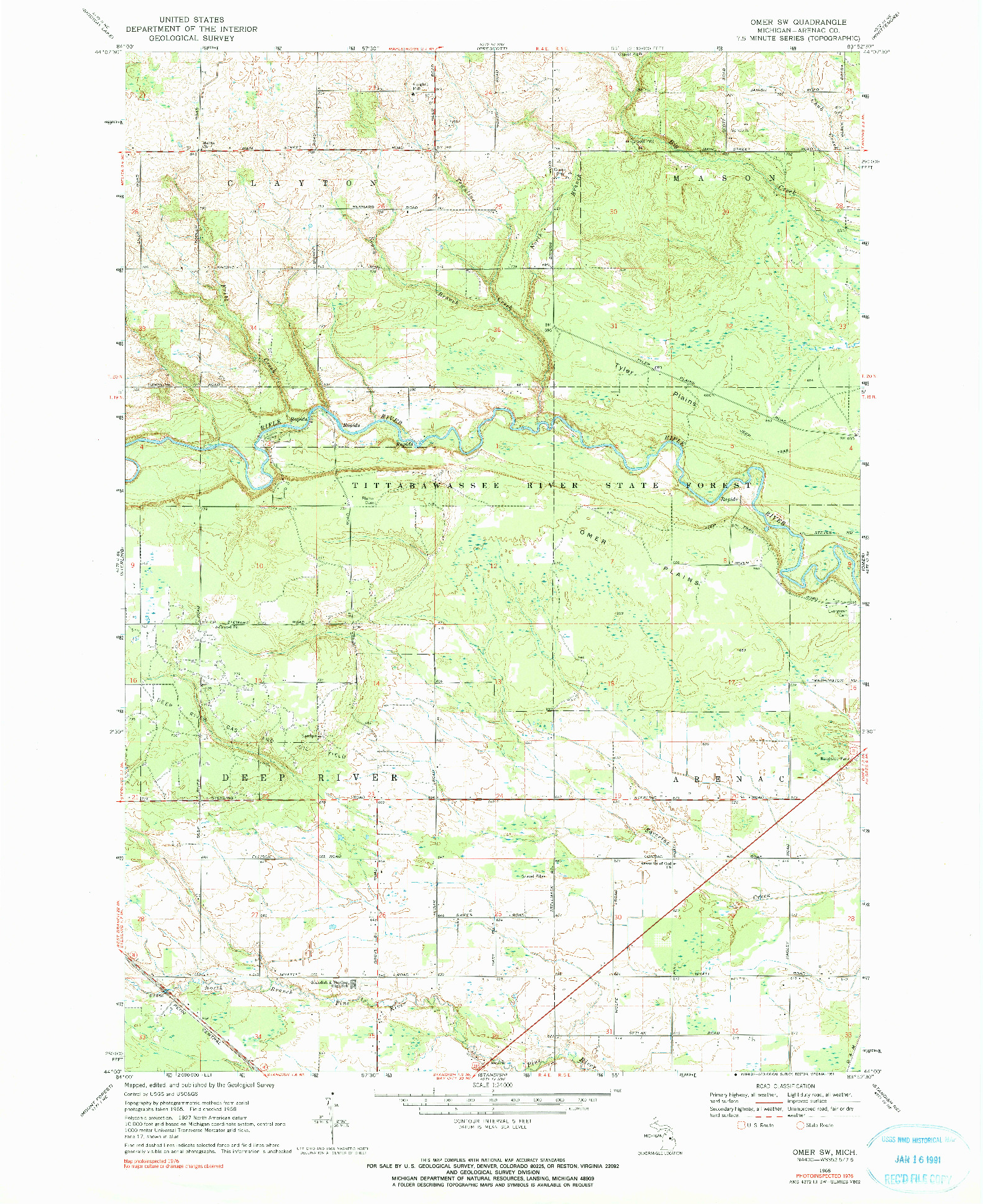 USGS 1:24000-SCALE QUADRANGLE FOR OMER SW, MI 1968