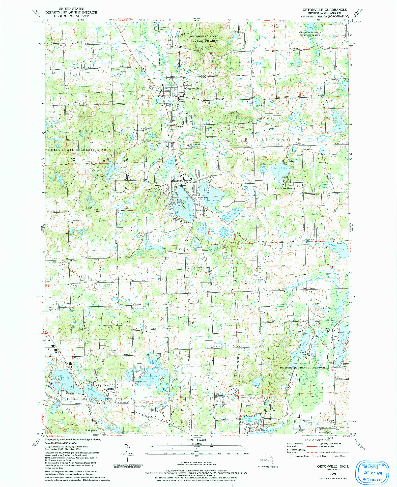 USGS 1:24000-SCALE QUADRANGLE FOR ORTONVILLE, MI 1991