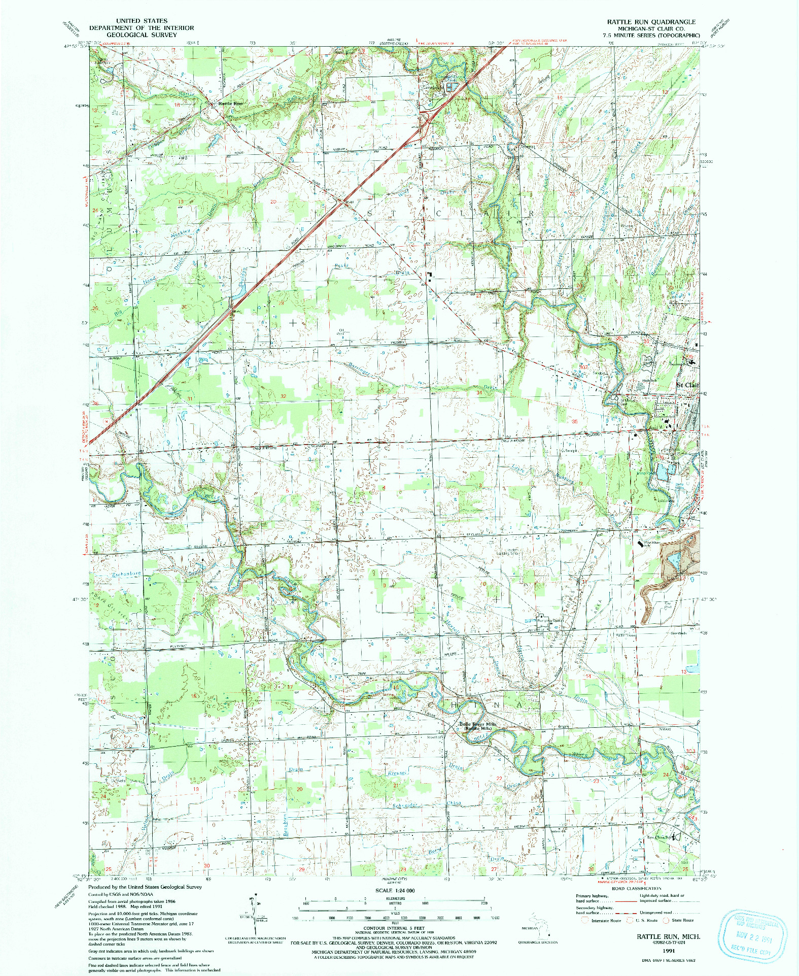 USGS 1:24000-SCALE QUADRANGLE FOR RATTLE RUN, MI 1991