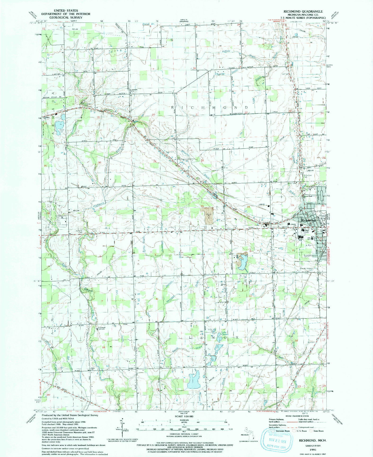 USGS 1:24000-SCALE QUADRANGLE FOR RICHMOND, MI 1991