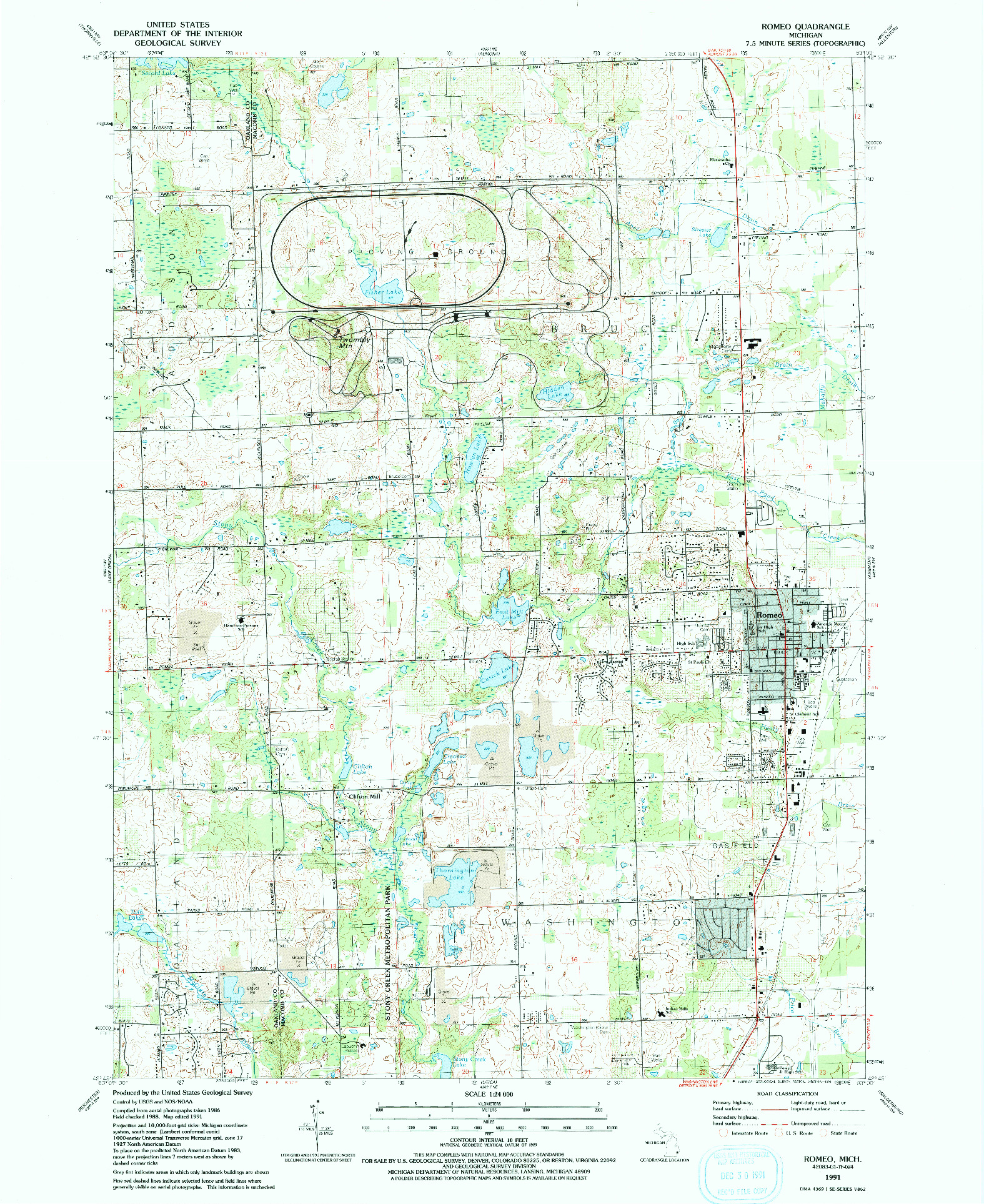 USGS 1:24000-SCALE QUADRANGLE FOR ROMEO, MI 1991